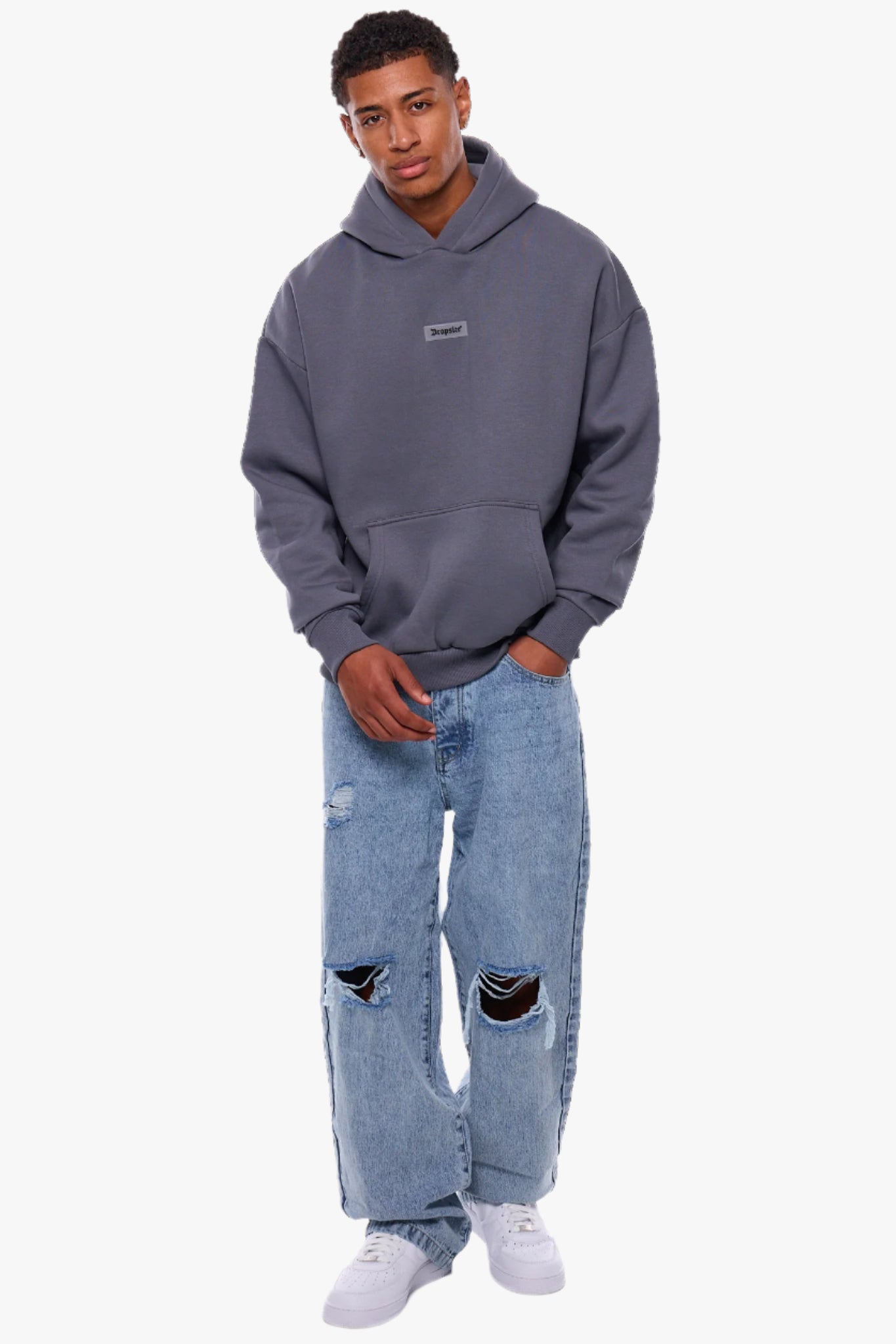 HEAVY OVERSIZE MIDDLE RUBBER PATCH HOODIE STEEL GREY