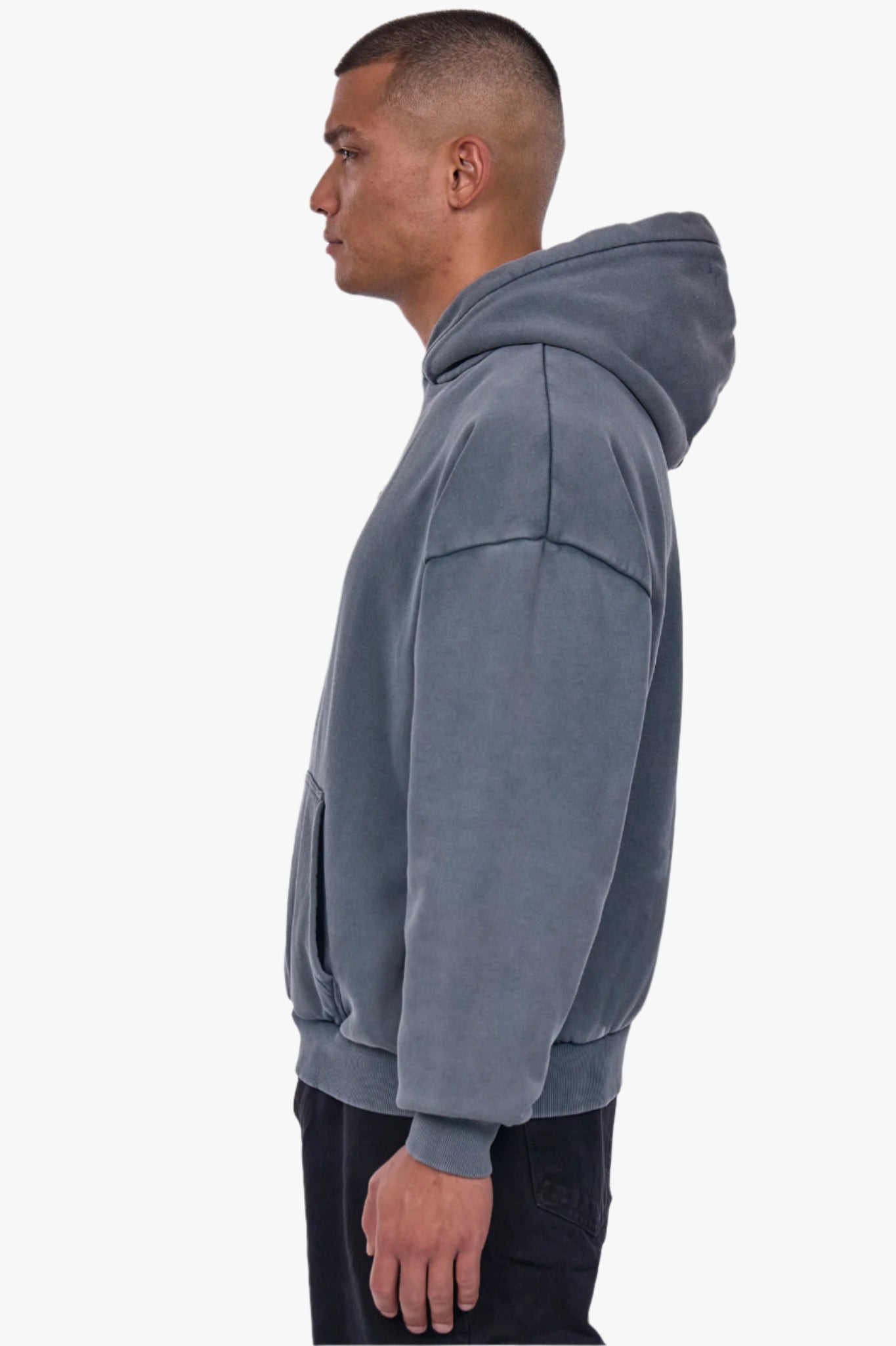 HEAVY OVERSIZE MIDDLE RUBBER PATCH HOODIE WASHED GREY