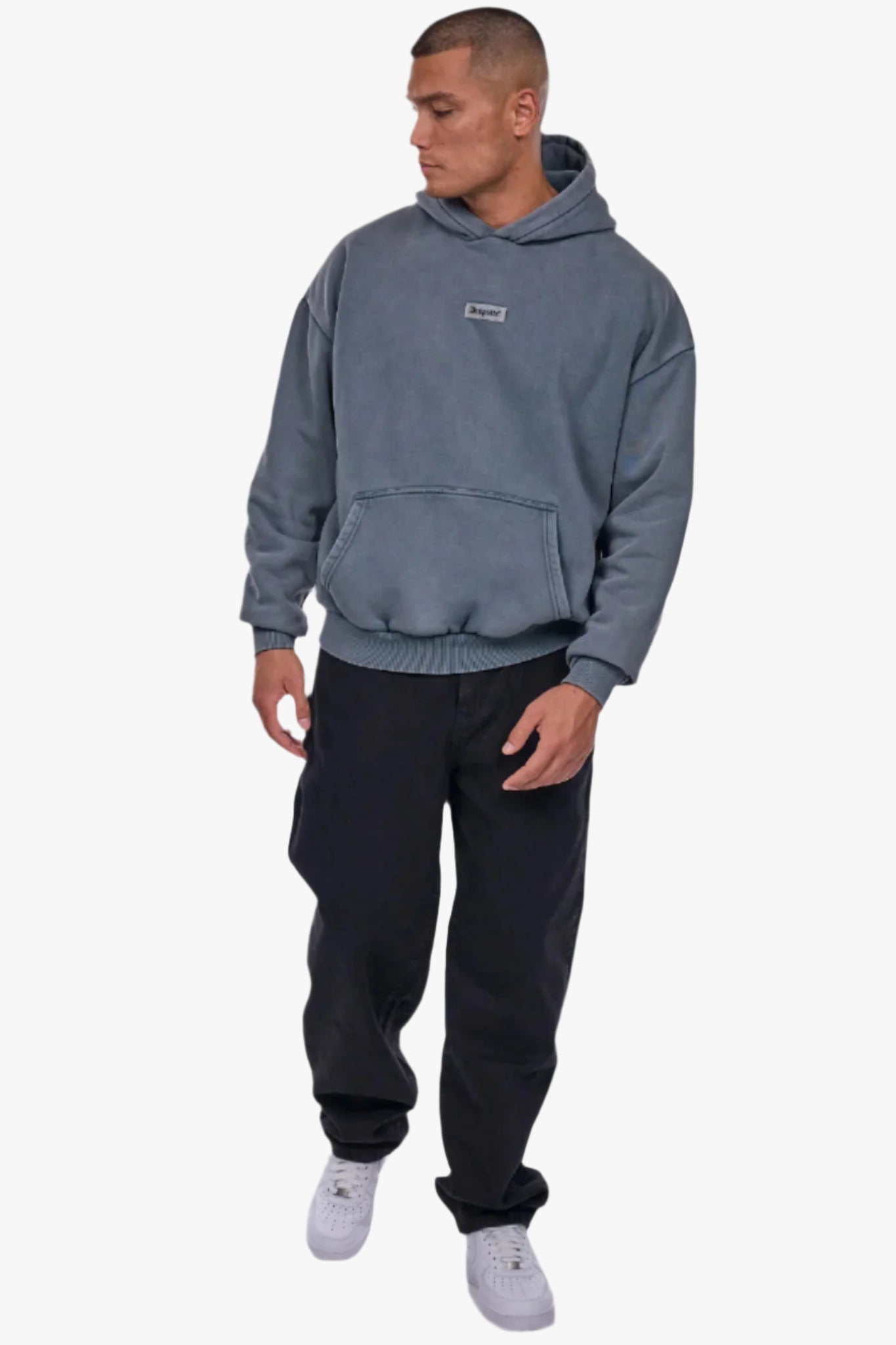 HEAVY OVERSIZE MIDDLE RUBBER PATCH HOODIE WASHED GREY
