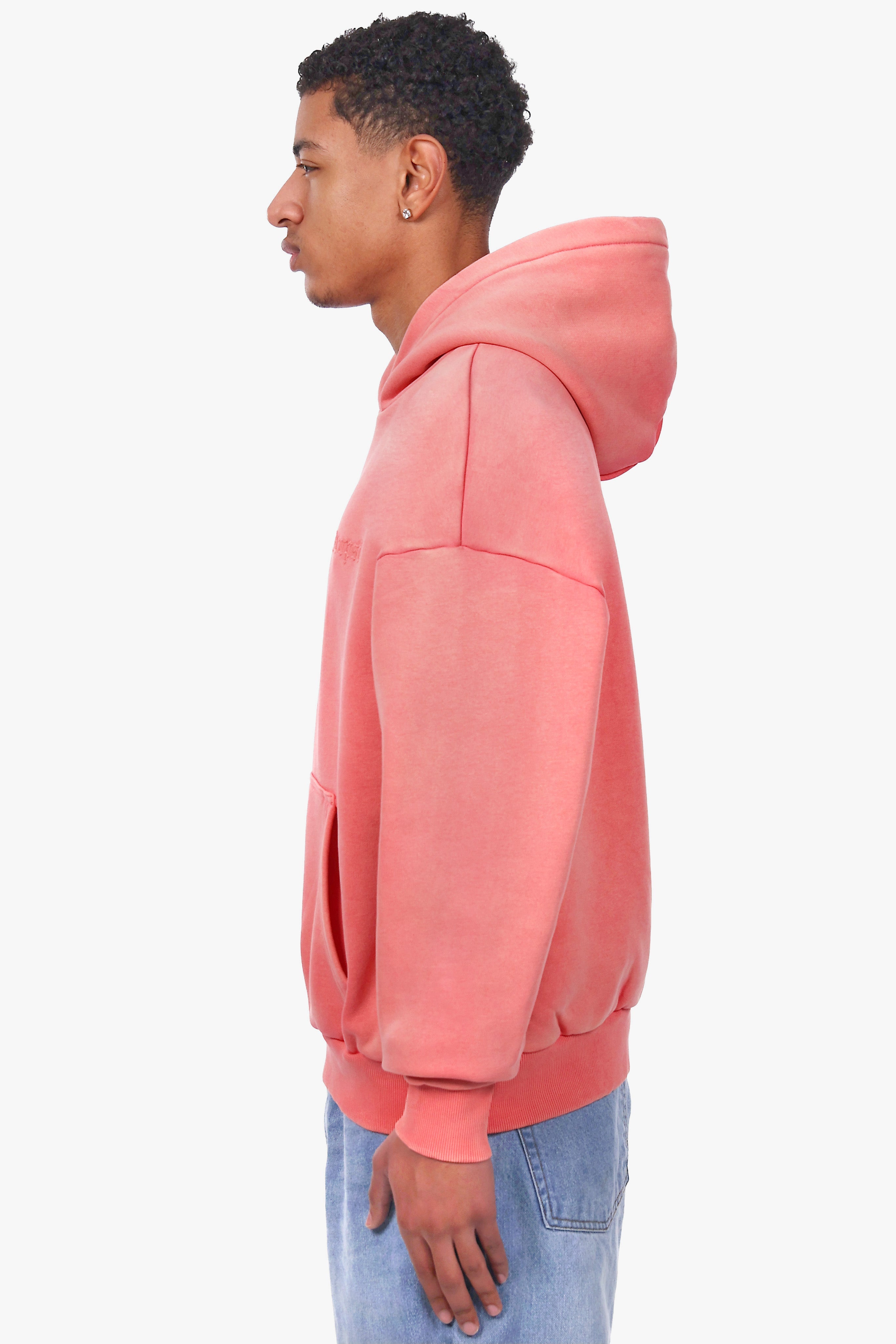 HEAVY OVERSIZE EMBO HOODIE WASHED PINK