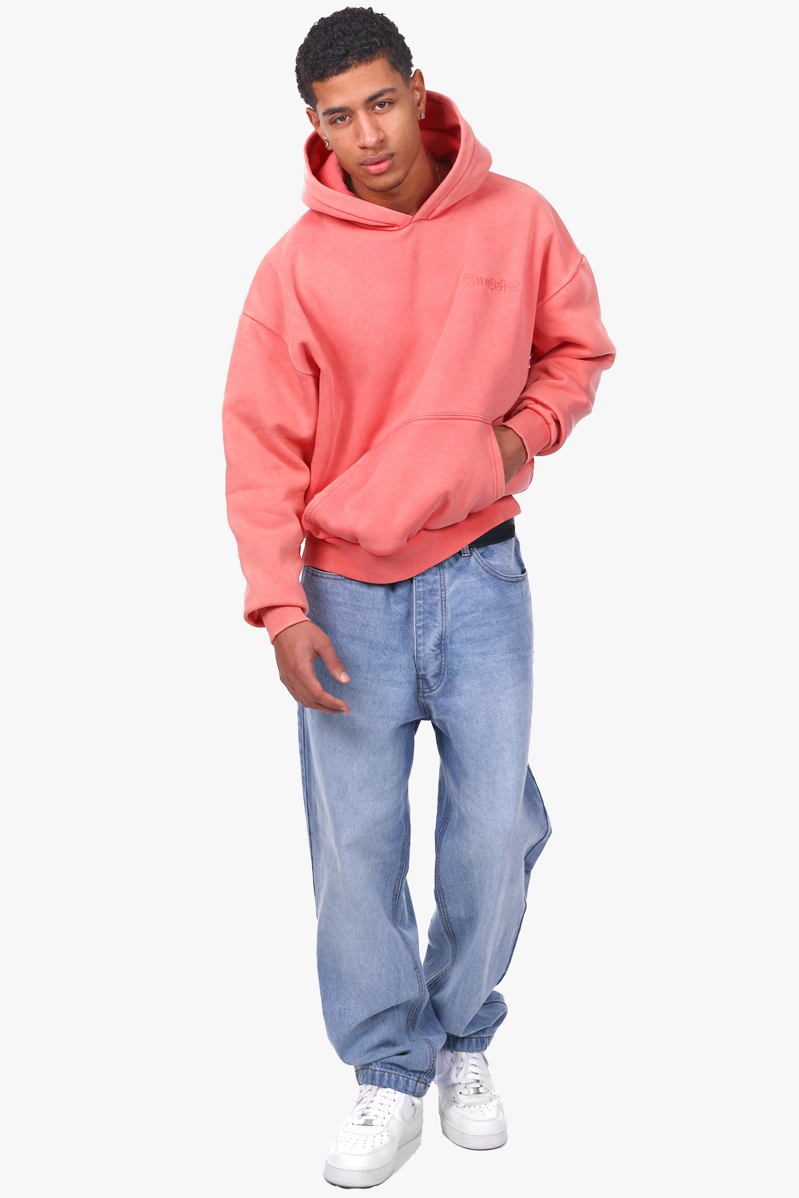 HEAVY OVERSIZE EMBO HOODIE WASHED PINK