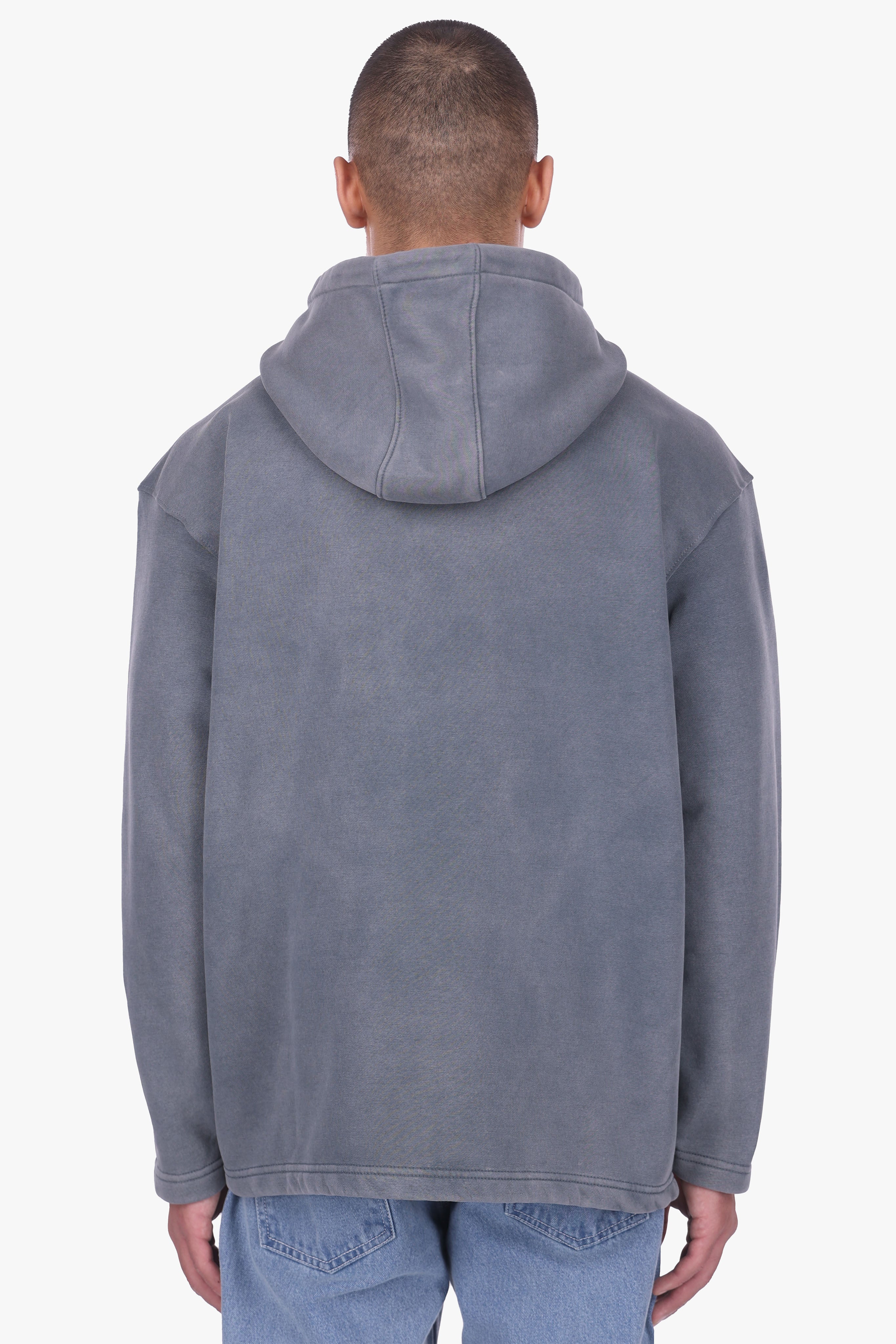 RELAXED FIT HALF ZIP HOODIE WASHED GREY