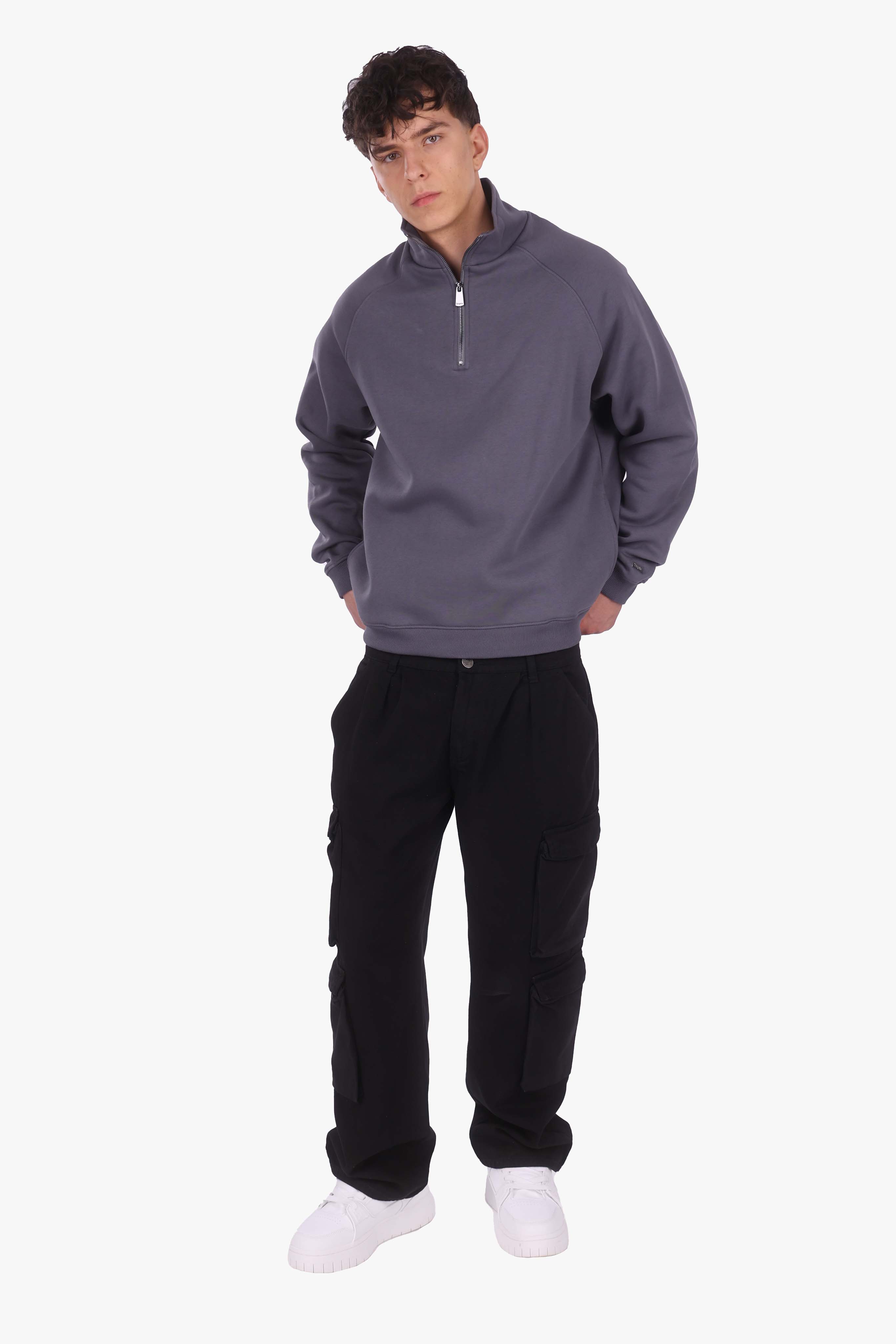 HEAVY OVERSIZED HALF ZIPPER STEEL GREY