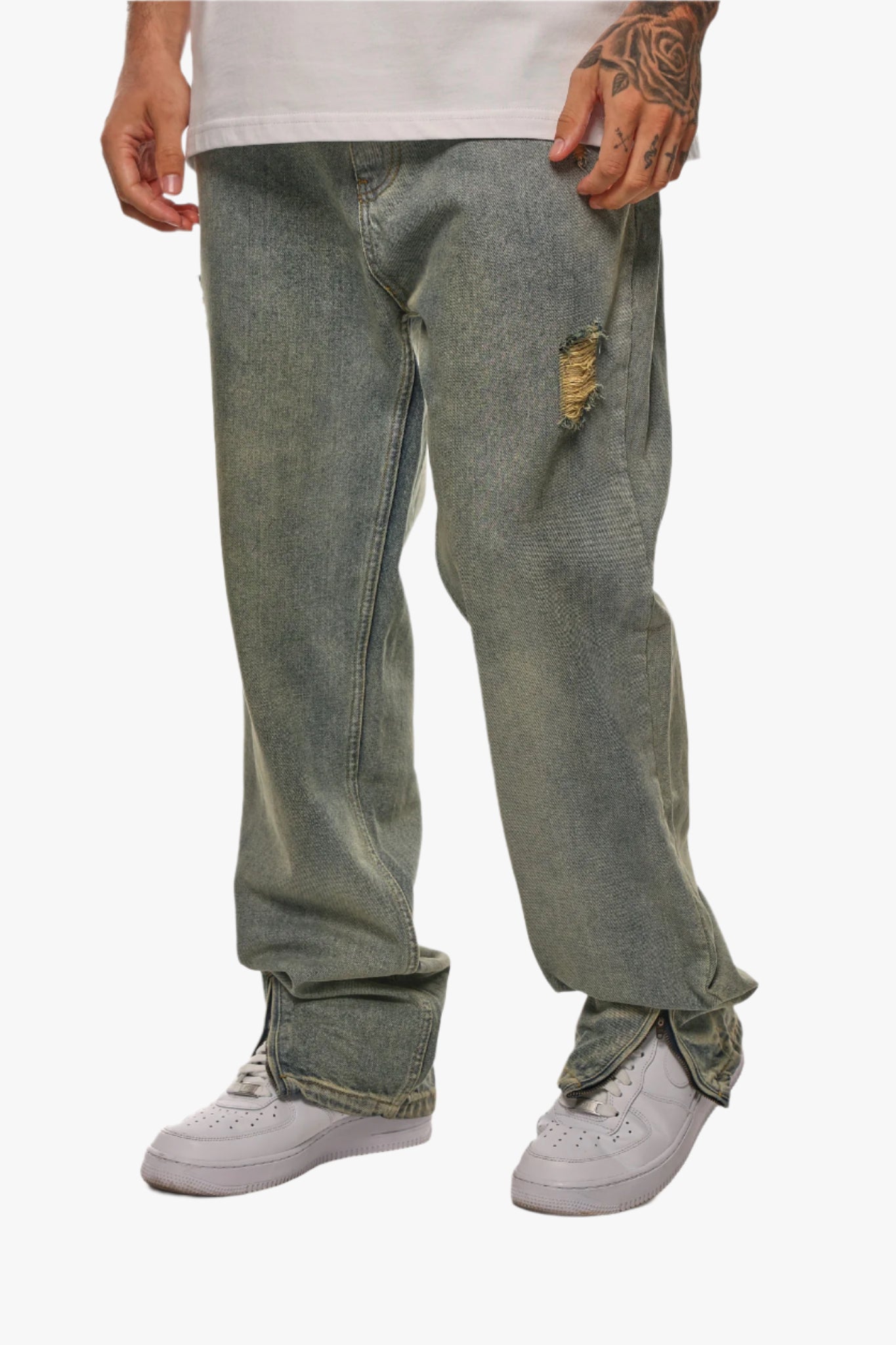 RIPPED ZIP JEANS