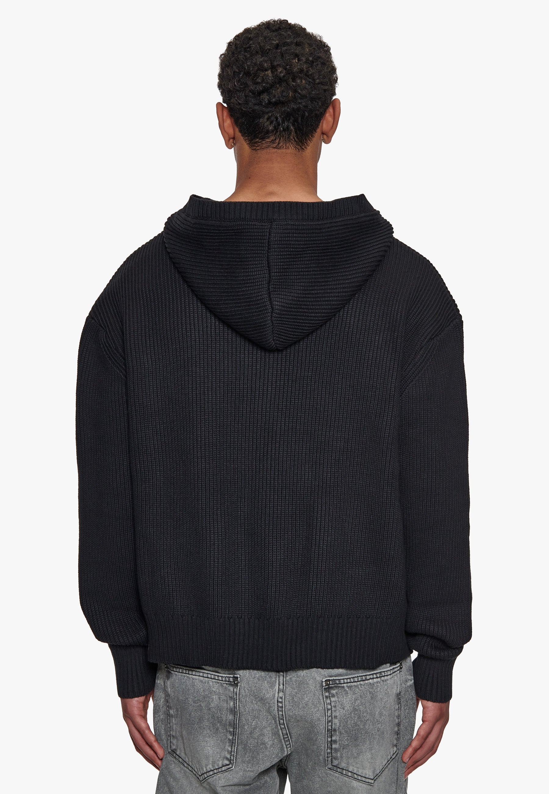 KNITTED ZIP-HOODIE BLACK