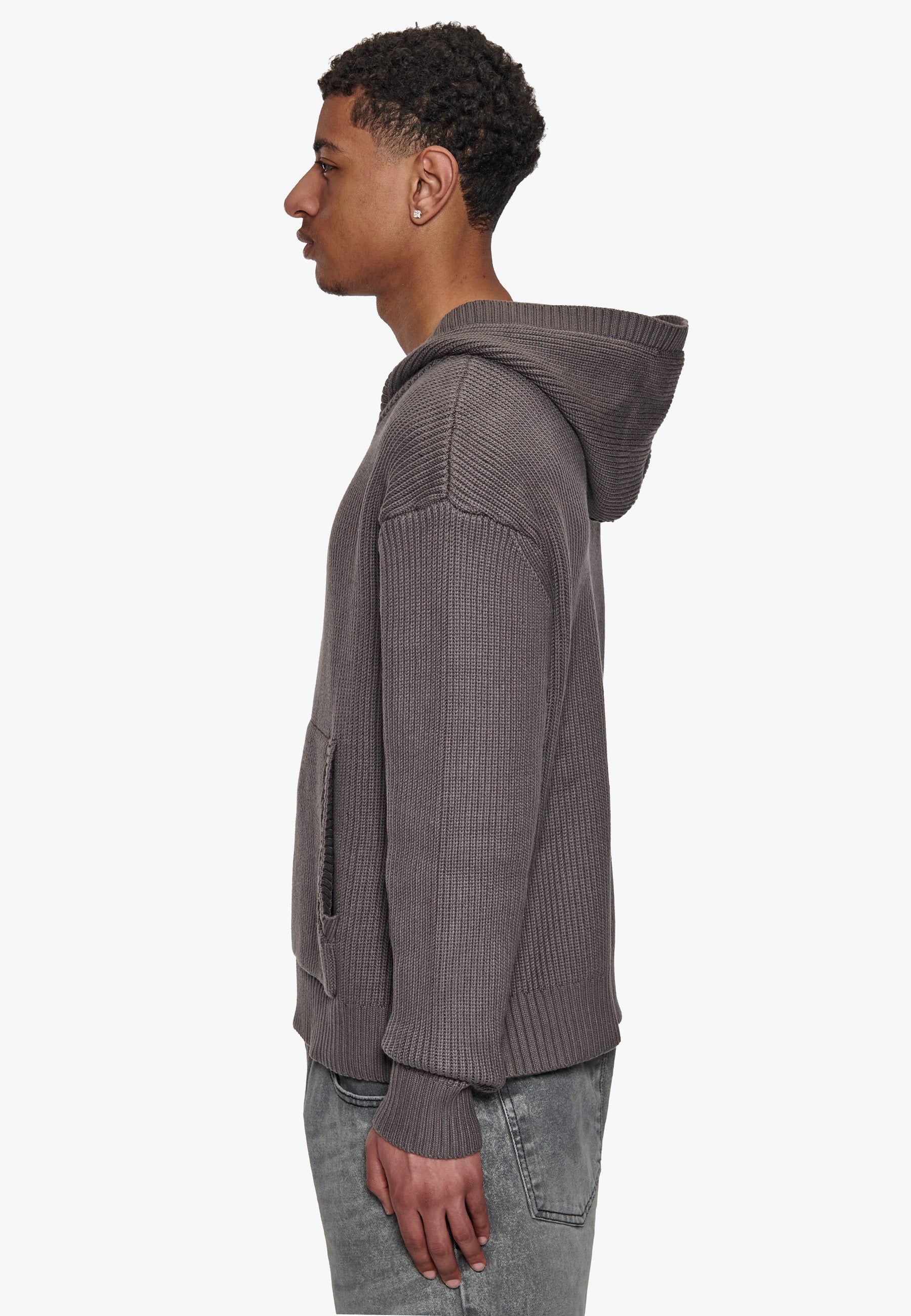 KNITTED ZIP- HOODIE GREY