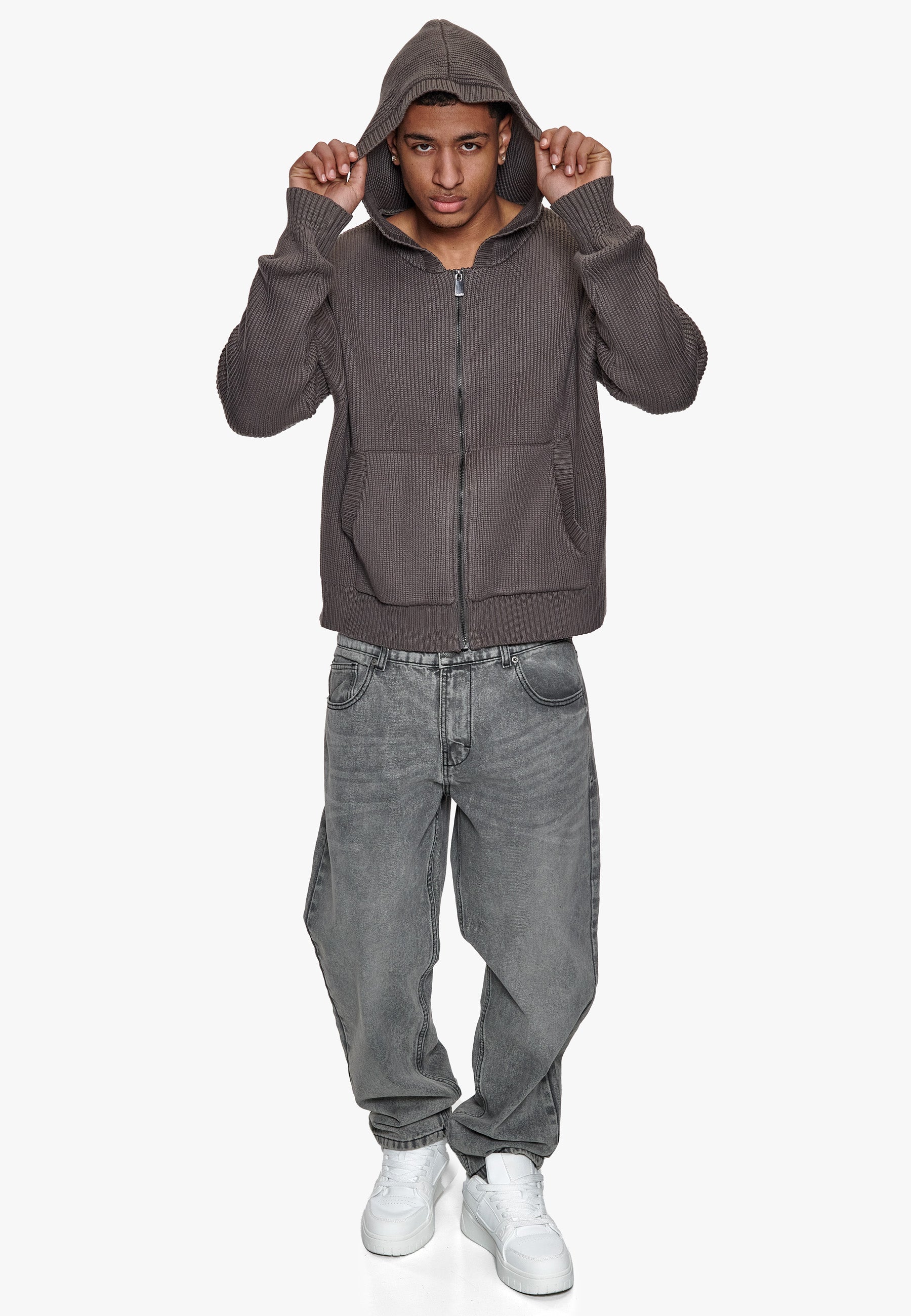 KNITTED ZIP- HOODIE GREY