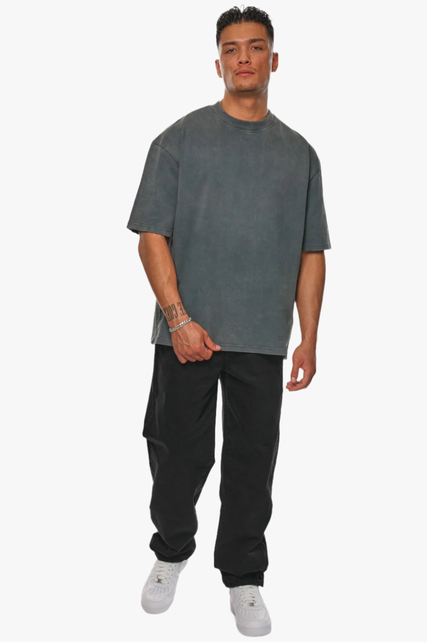 HEAVY OVERSIZE METAL PATCH BASIC T-SHIRT WASHED GREY