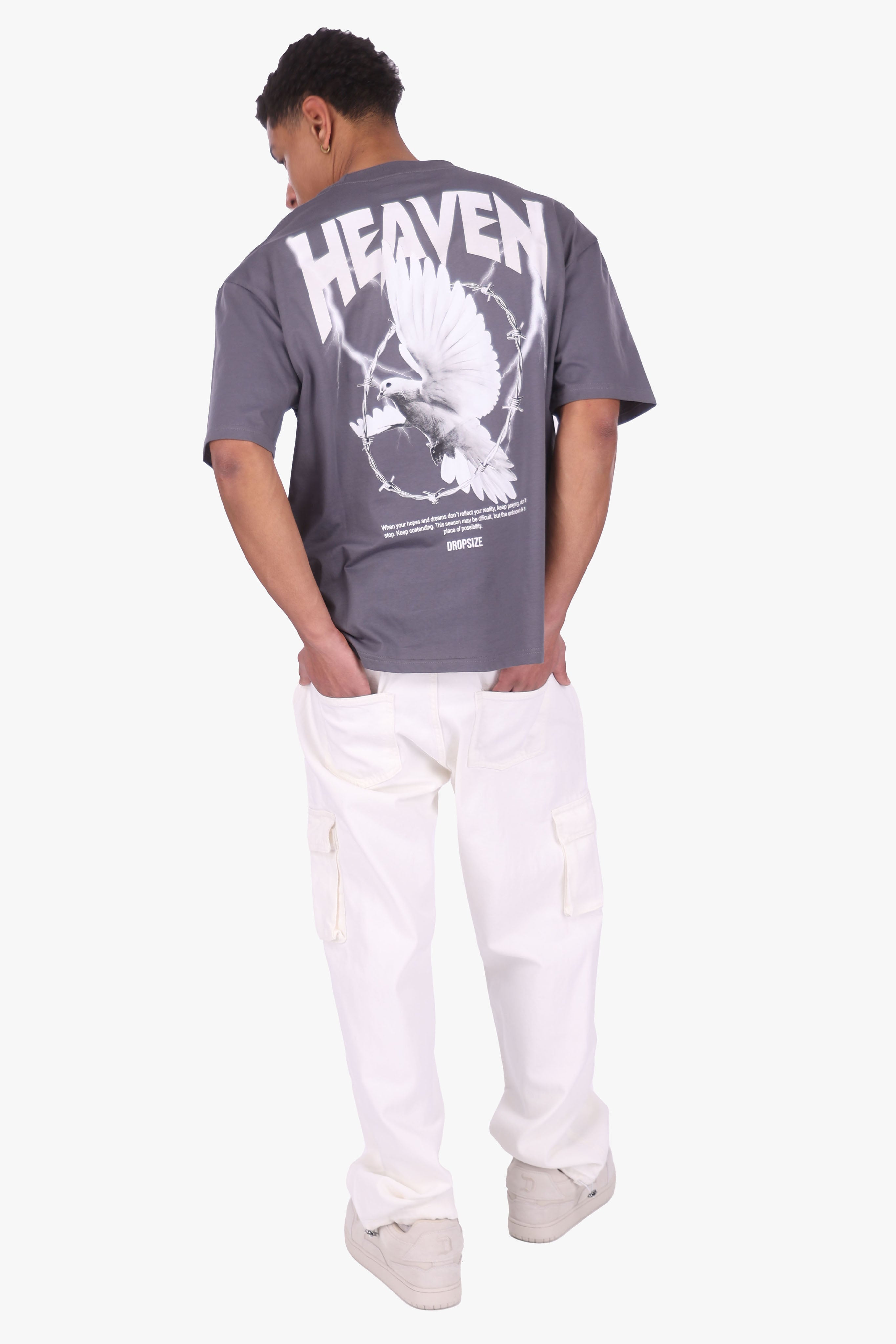 HEAVY OVERSIZED HEAVEN DOVE T-SHIRT STEEL GREY