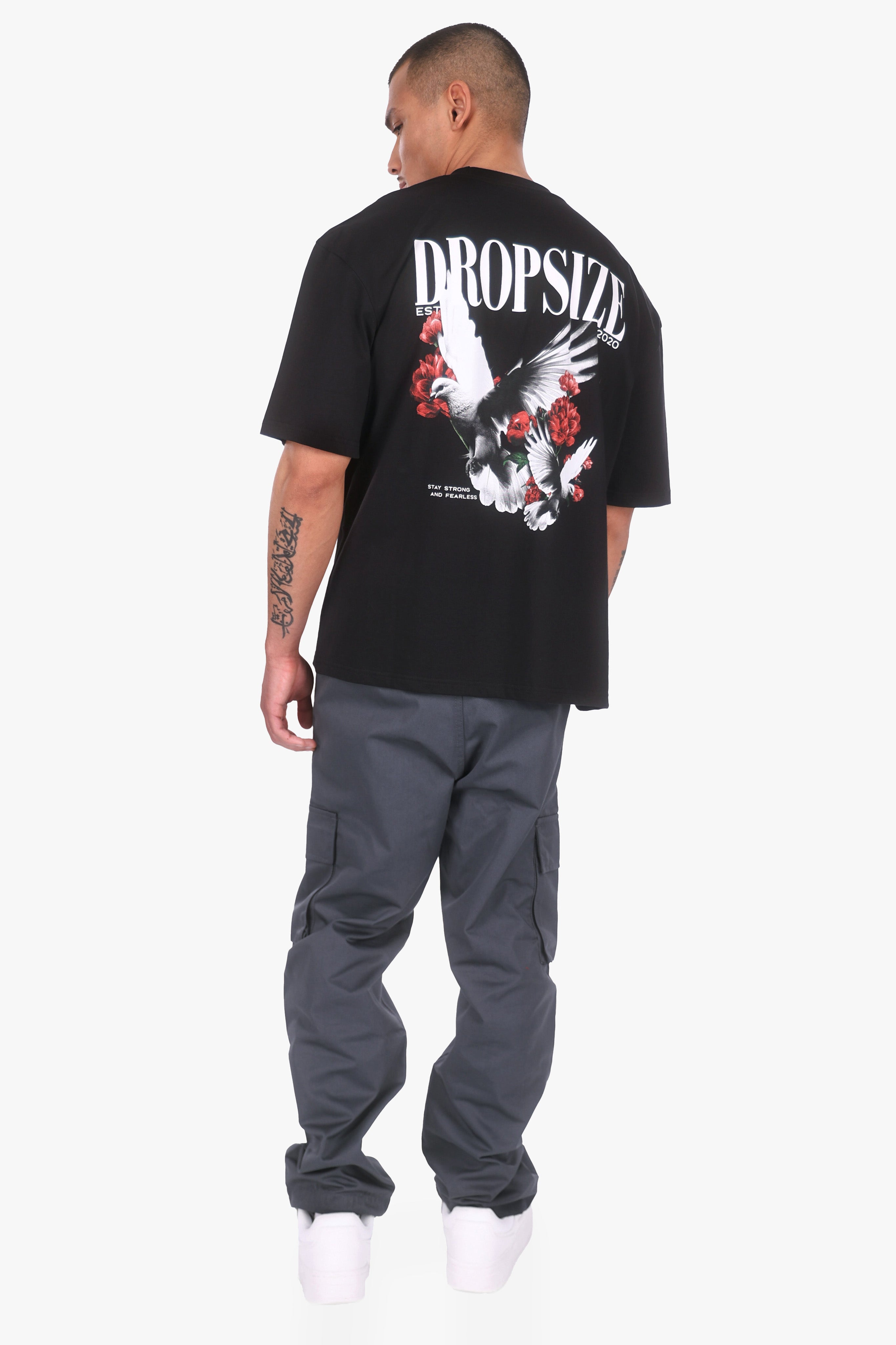 HEAVY OVERSIZED ROSES DOVE T-SHIRT BLACK