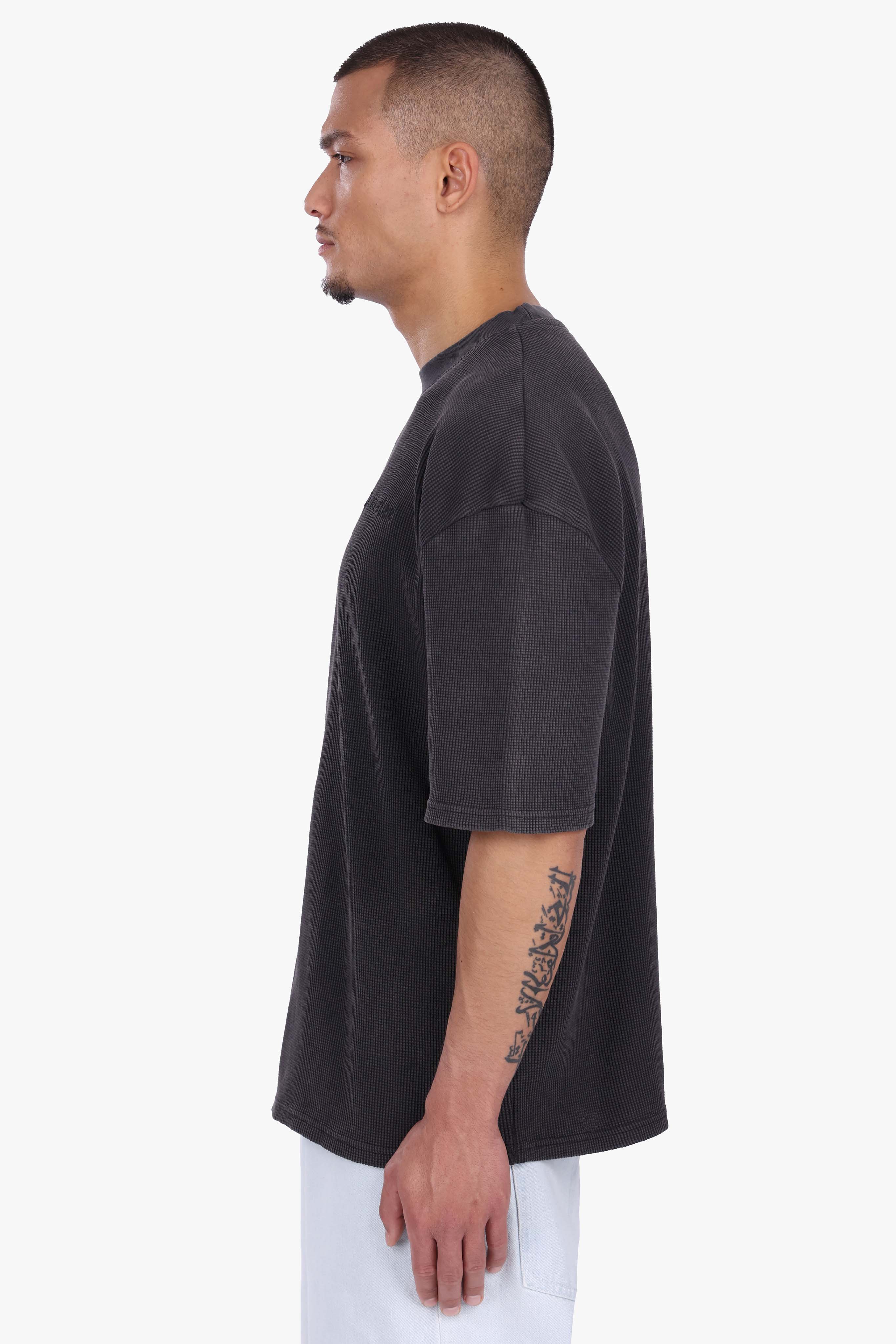 OVERSIZE WAFFLE SHIRT ACID WASHED BLACK