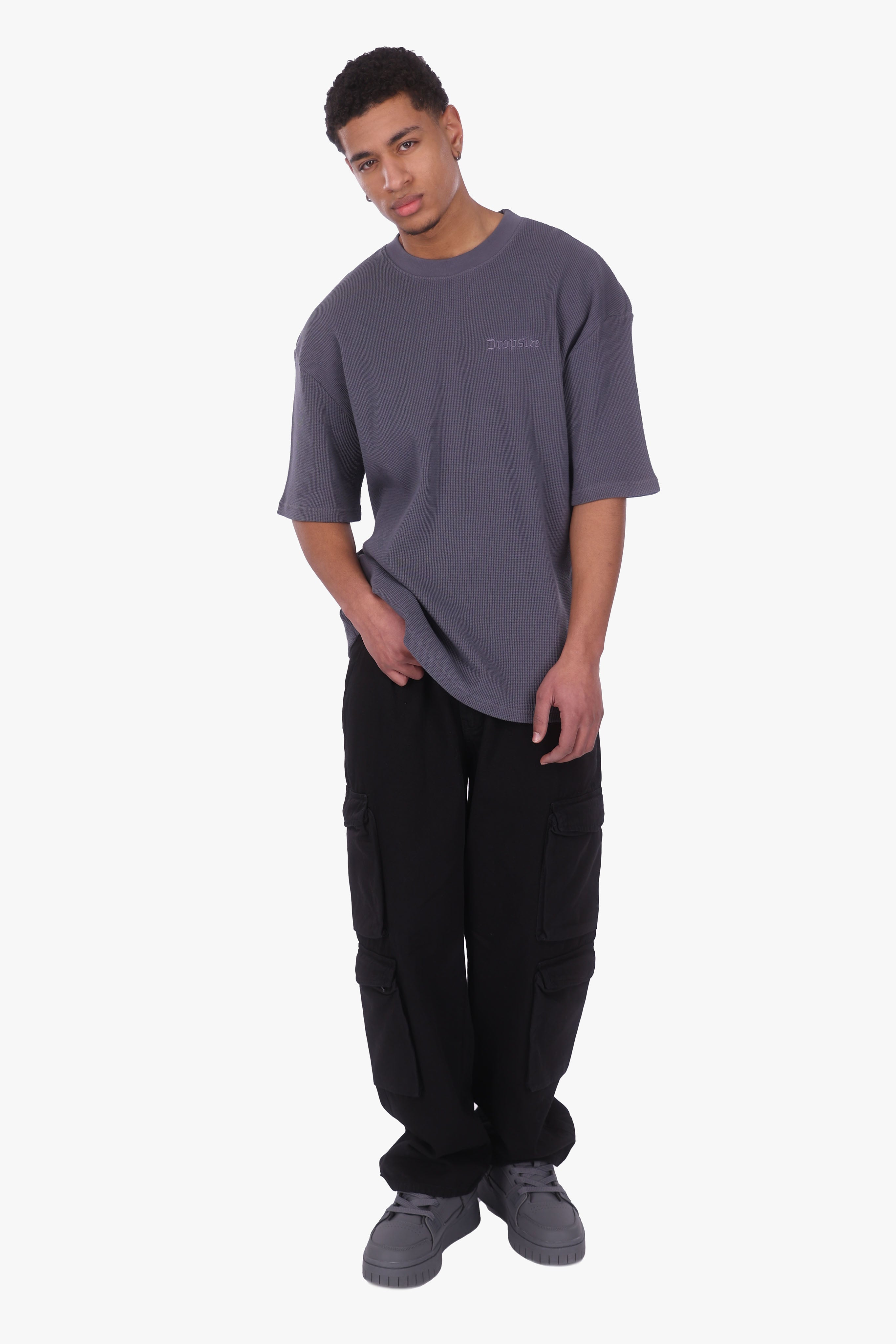 OVERSIZE WAFFLE SHIRT STEEL GREY