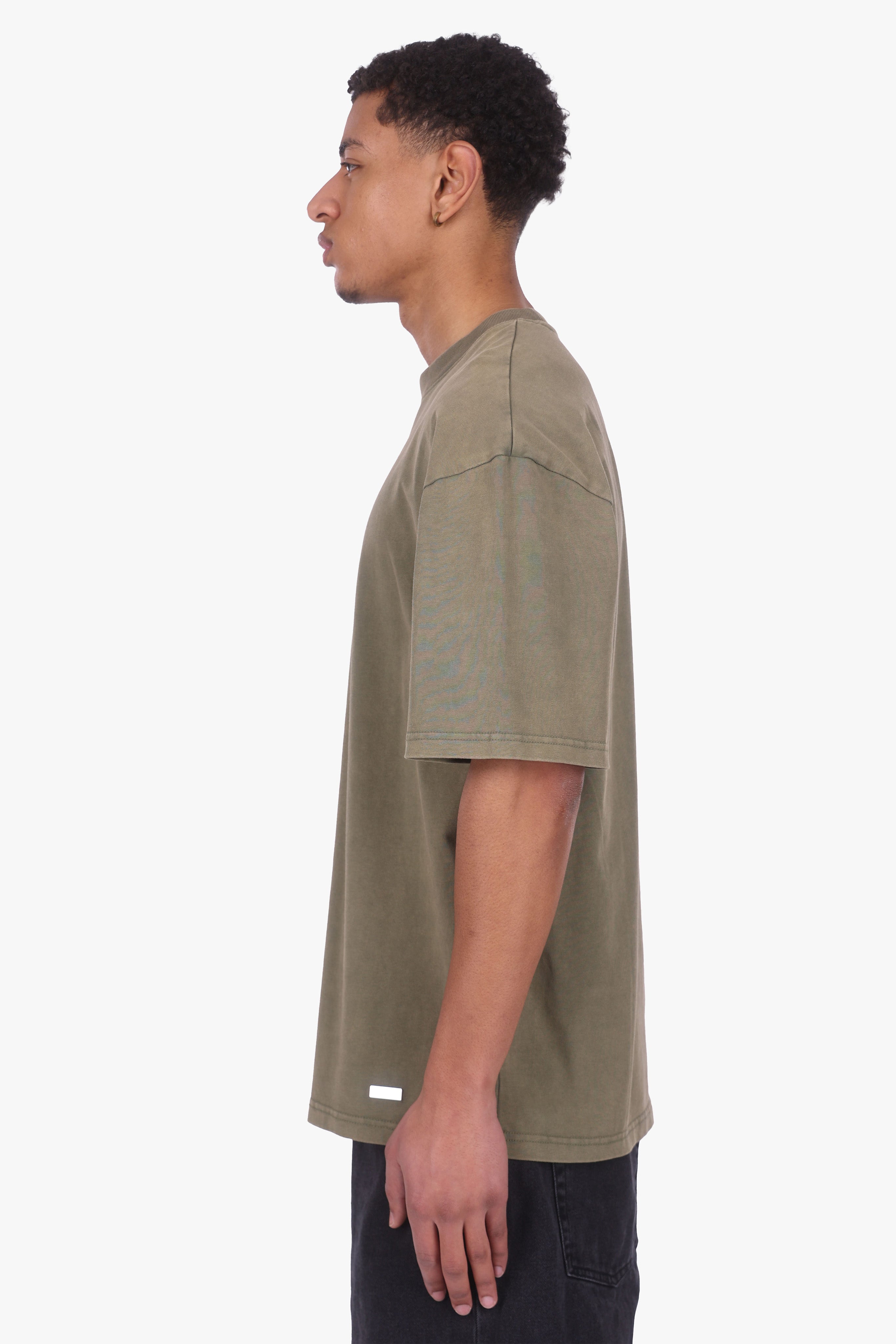 HEAVY OVERSIZE METAL PATCH T-SHIRT ACID WASHED OLIVE