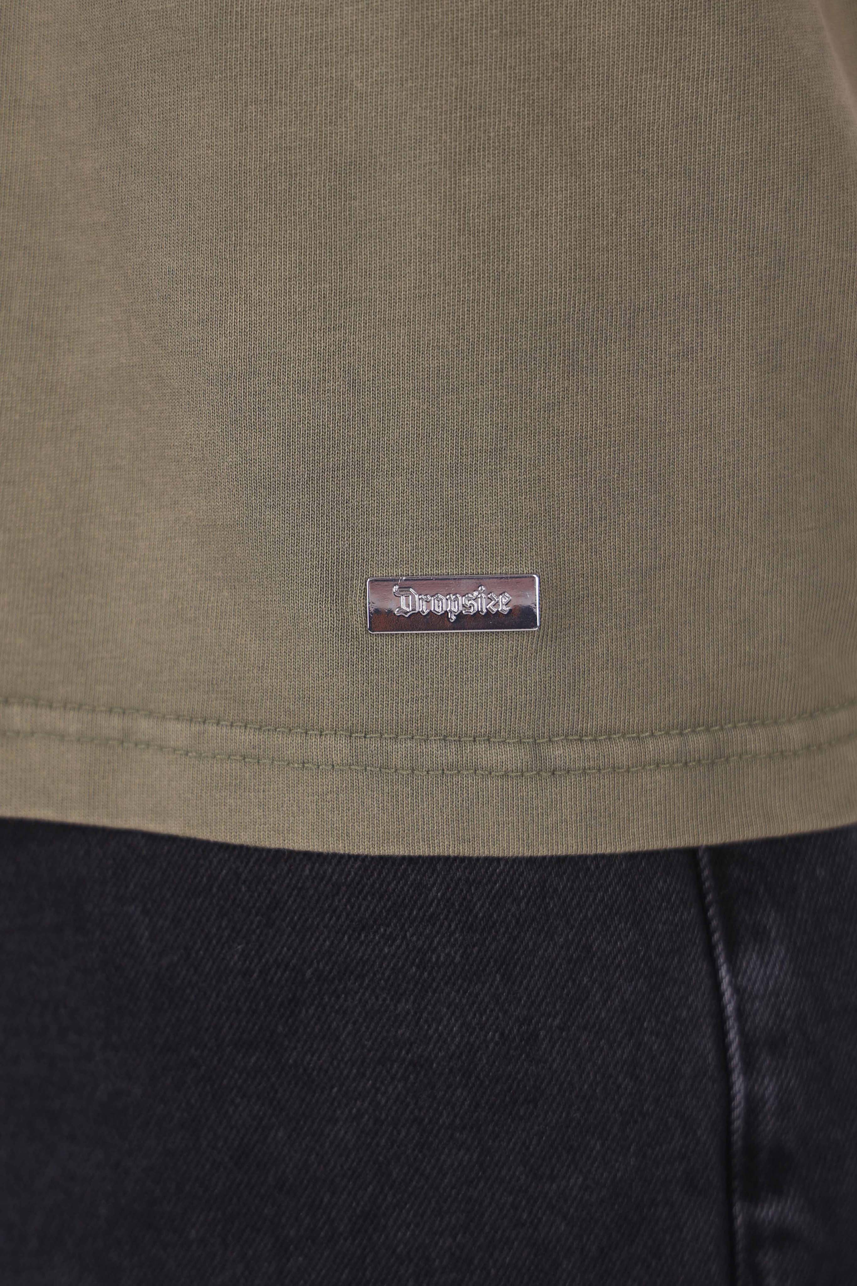 HEAVY OVERSIZE METAL PATCH T-SHIRT ACID WASHED OLIVE