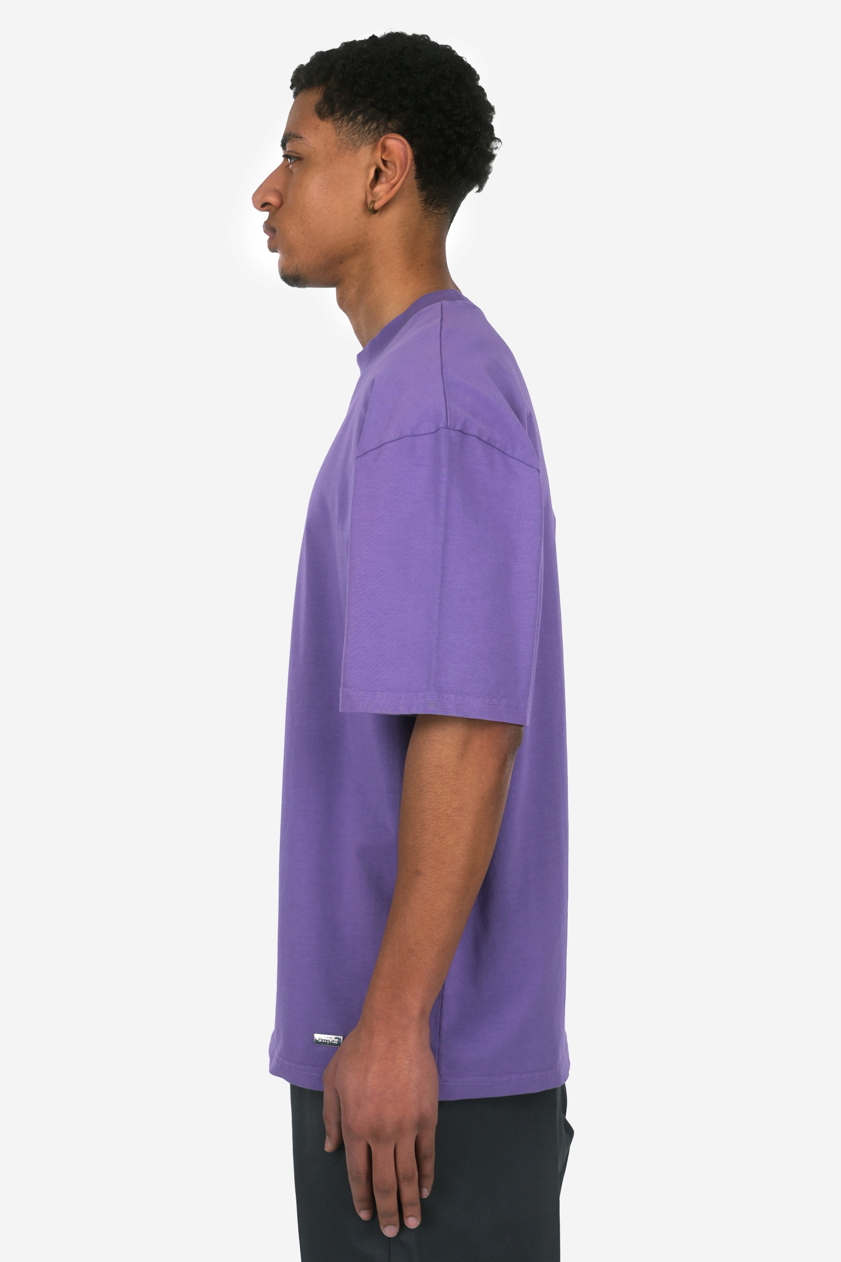 HEAVY OVERSIZE METAL PATCH T-SHIRT ACID WASHED PURPLE