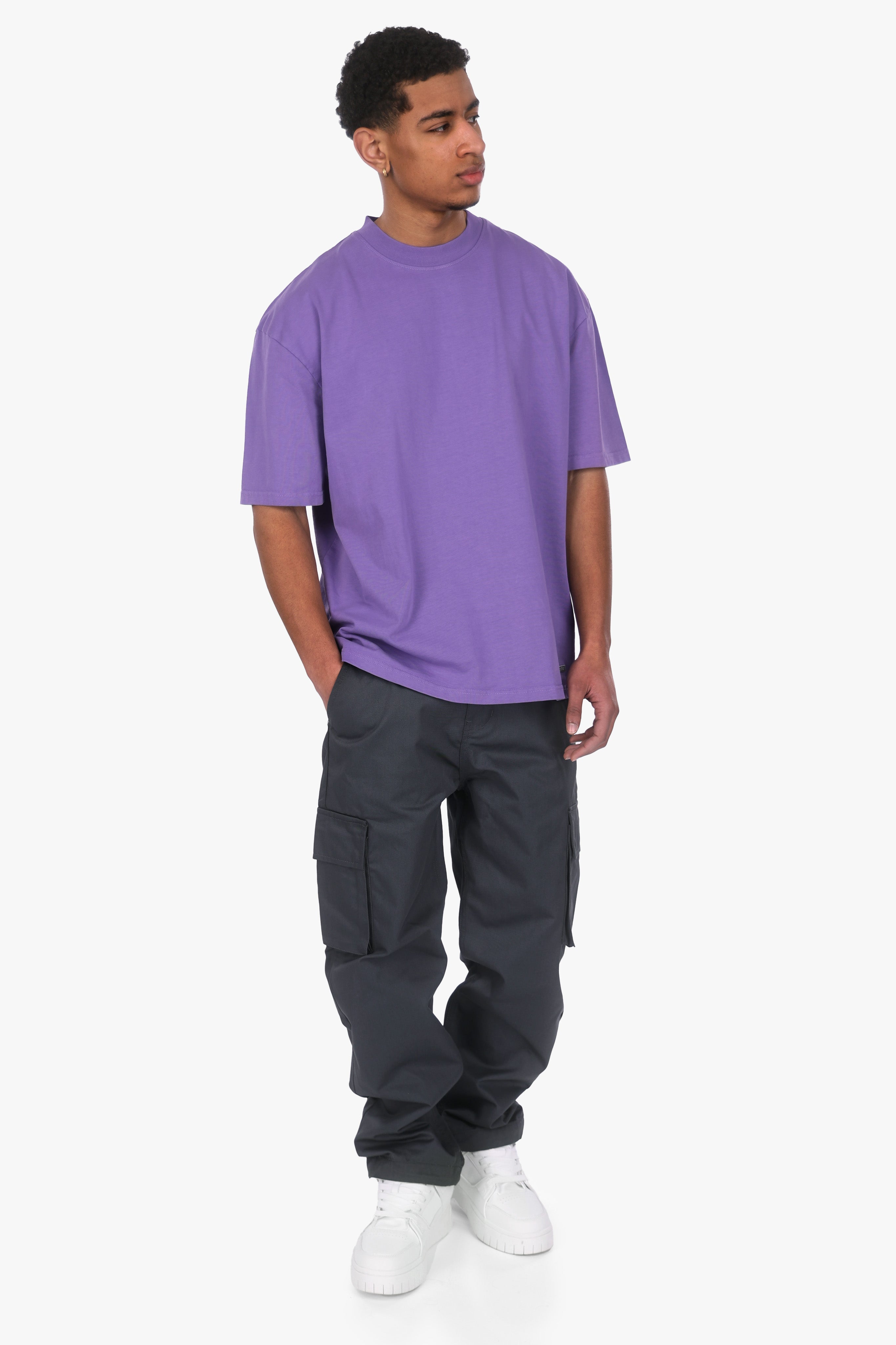 HEAVY OVERSIZE METAL PATCH T-SHIRT ACID WASHED PURPLE