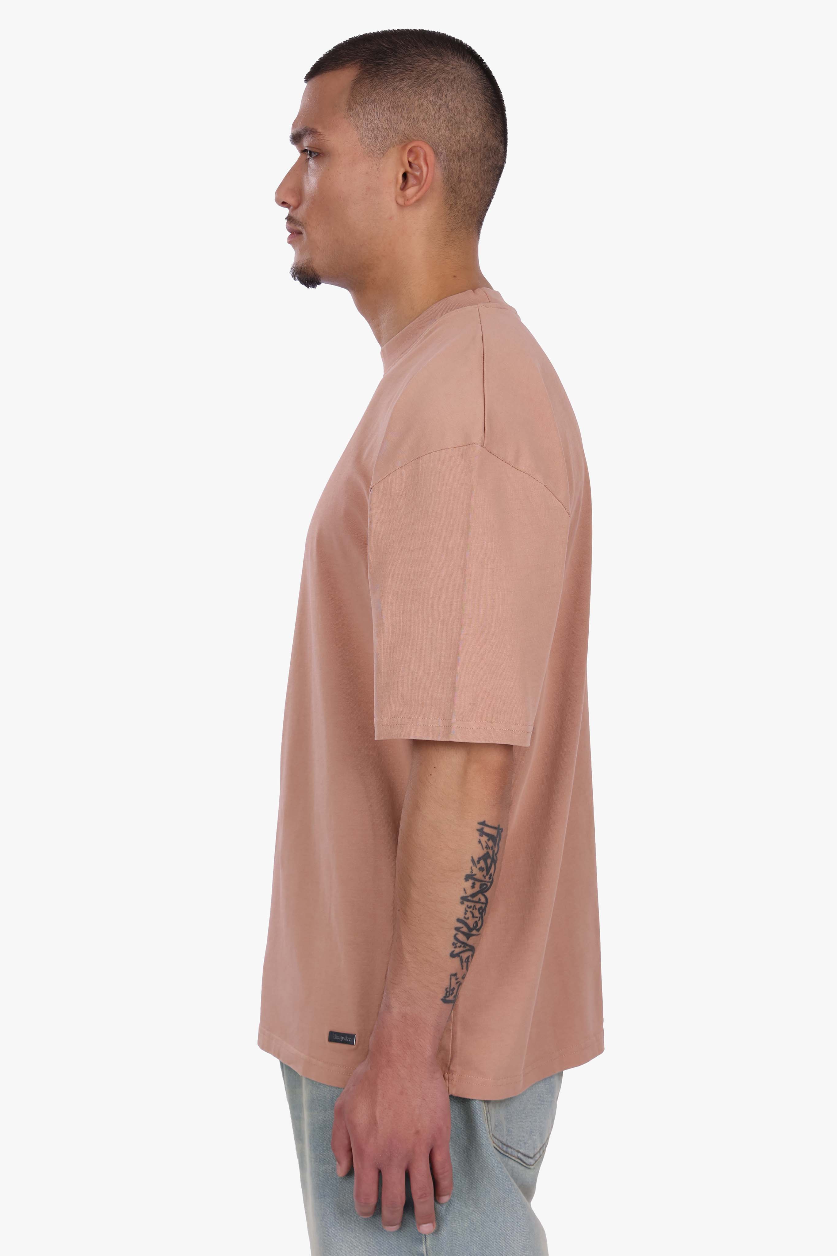HEAVY OVERSIZE METAL PATCH T-SHIRT ACID WASHED ROSE