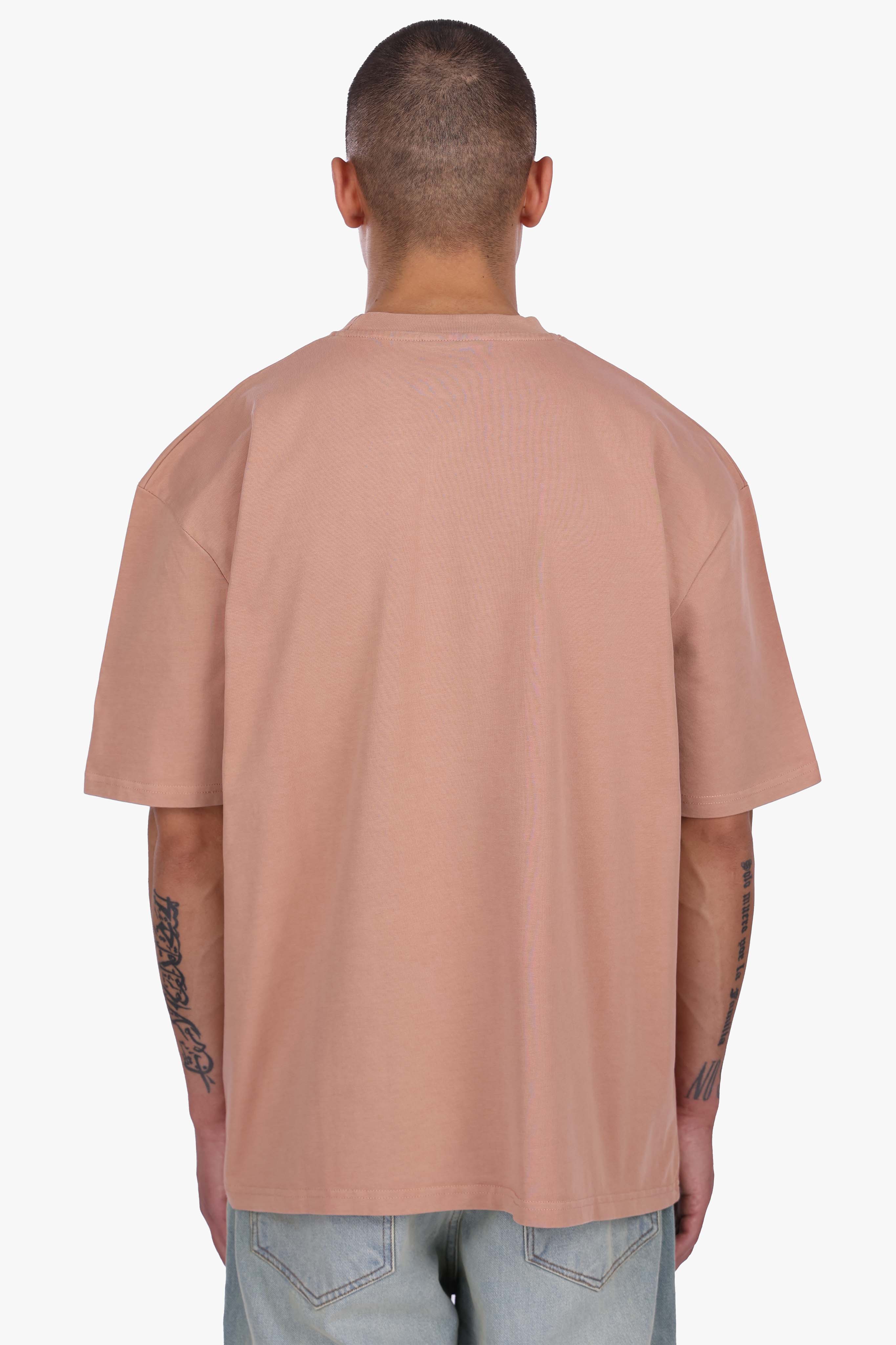 HEAVY OVERSIZE METAL PATCH T-SHIRT ACID WASHED ROSE