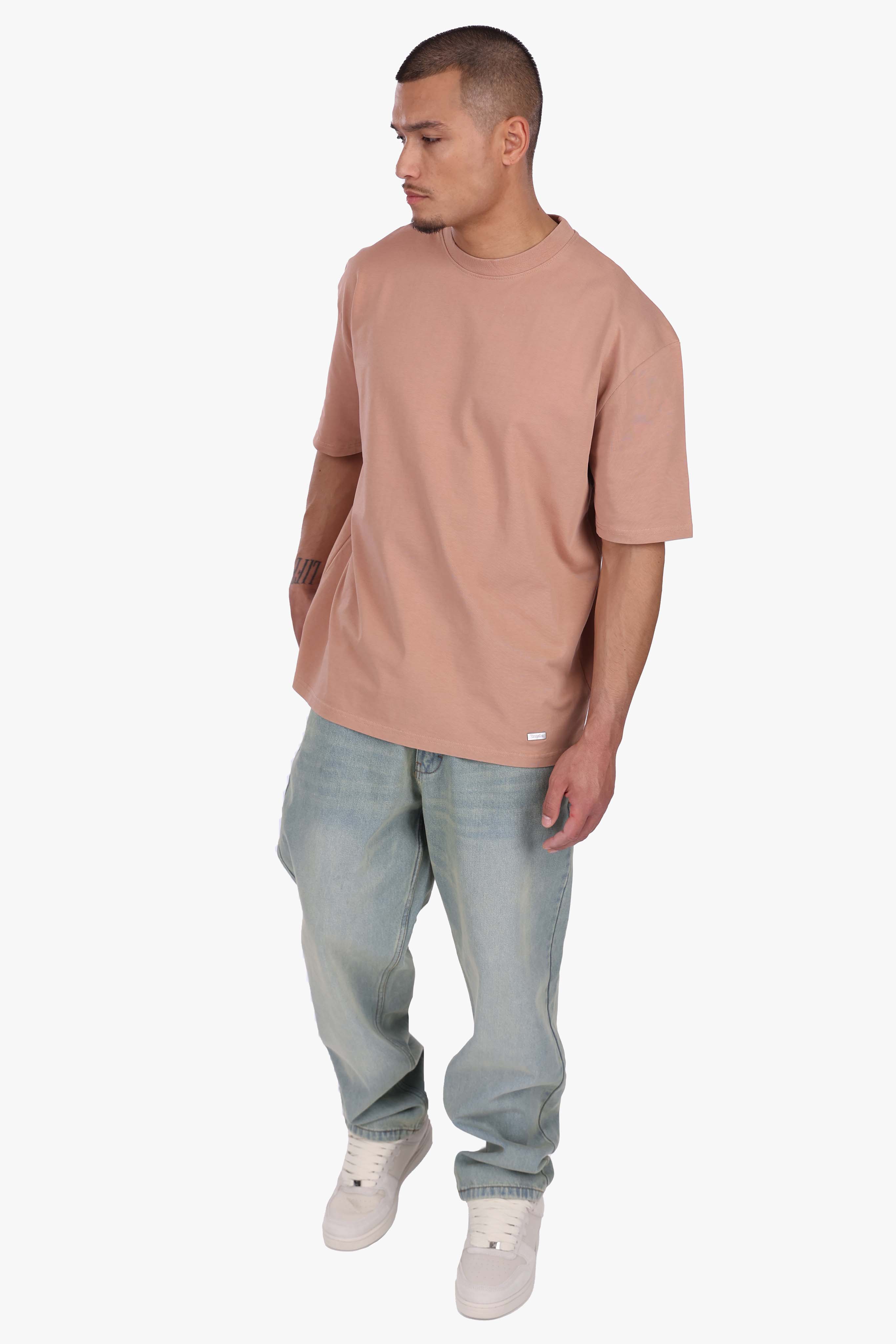 HEAVY OVERSIZE METAL PATCH T-SHIRT ACID WASHED ROSE