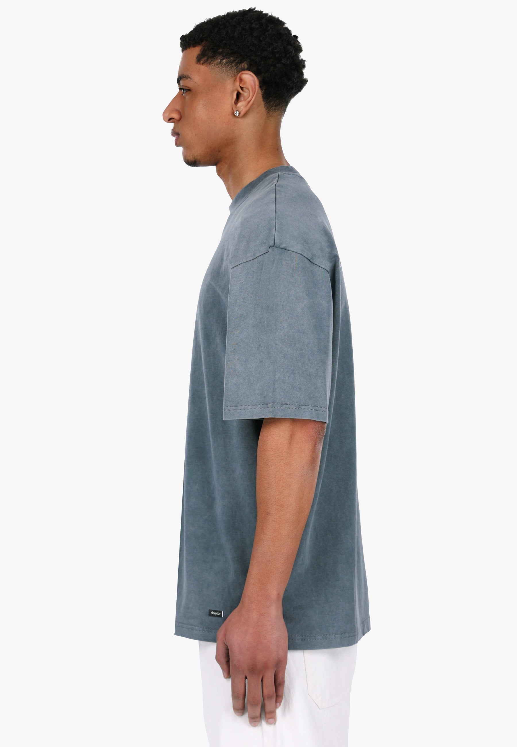 HEAVY OVERSIZE METAL PATCH T-SHIRT ACID WASHED GREY