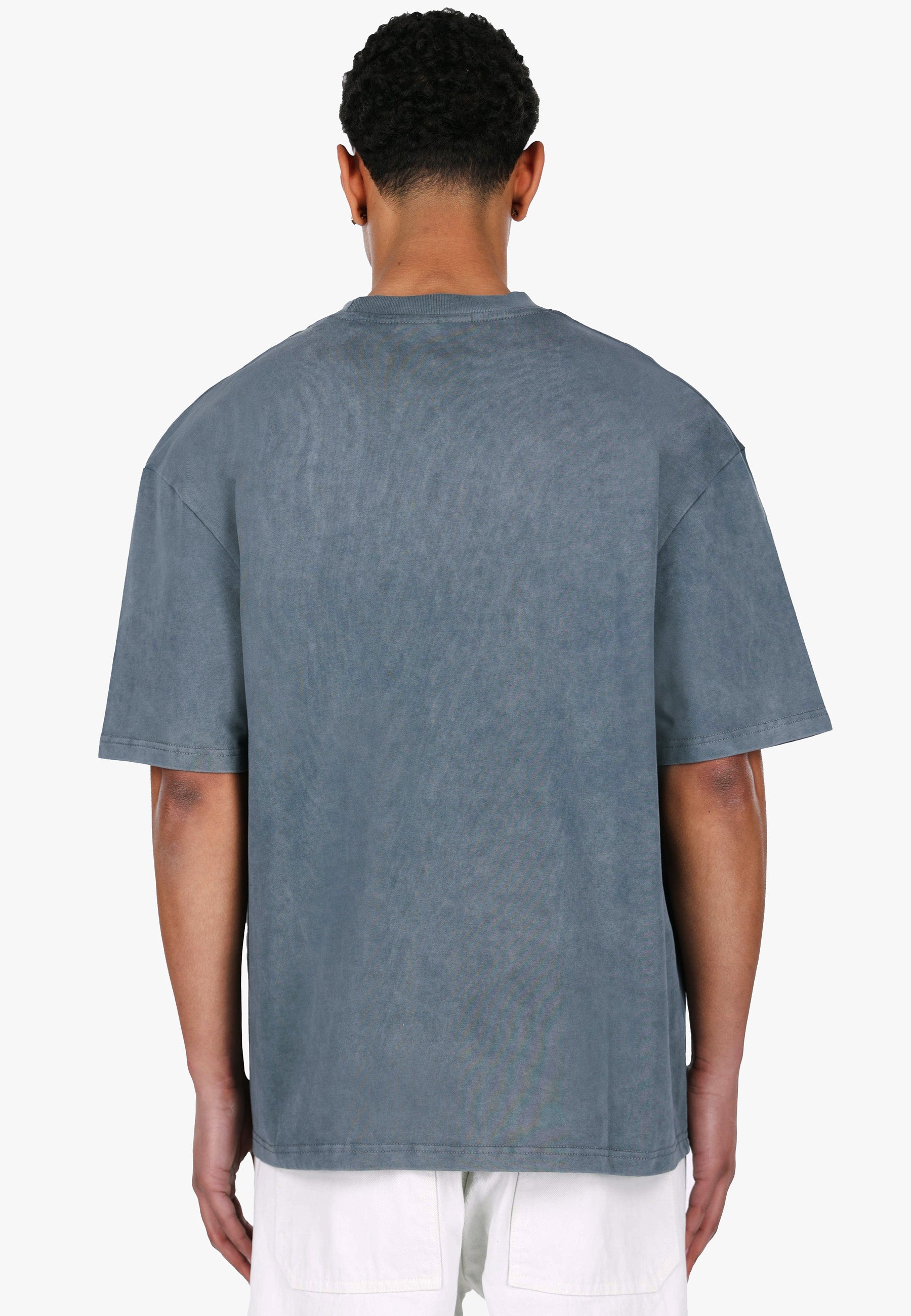 HEAVY OVERSIZE METAL PATCH T-SHIRT ACID WASHED GREY