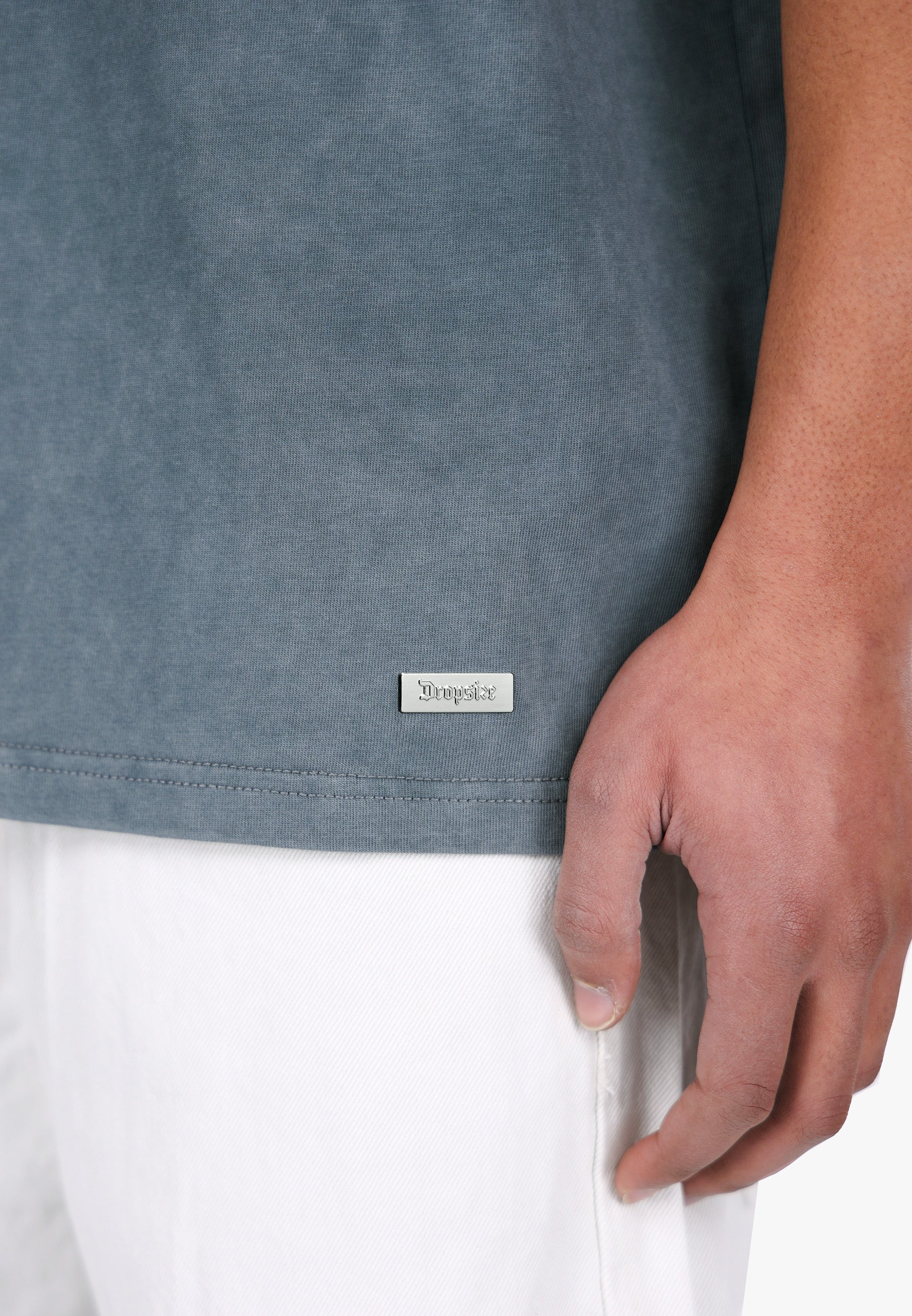 HEAVY OVERSIZE METAL PATCH T-SHIRT ACID WASHED GREY