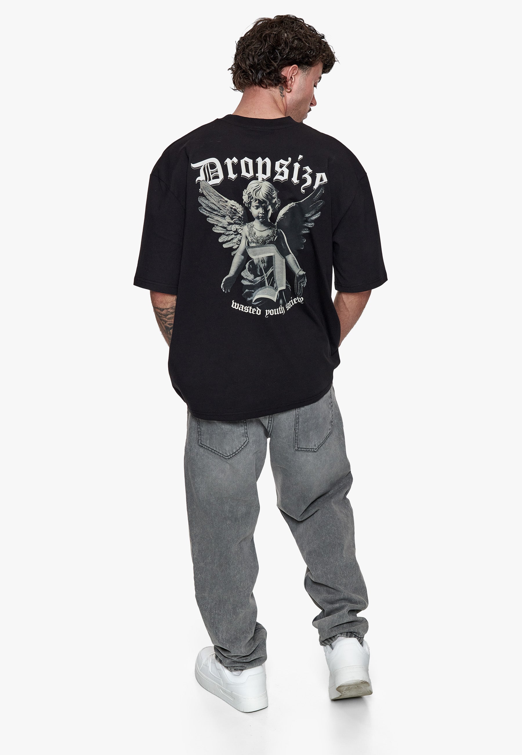 HEAVY OVERSIZE D-LOGO ANGEL T-SHIRT BLACK