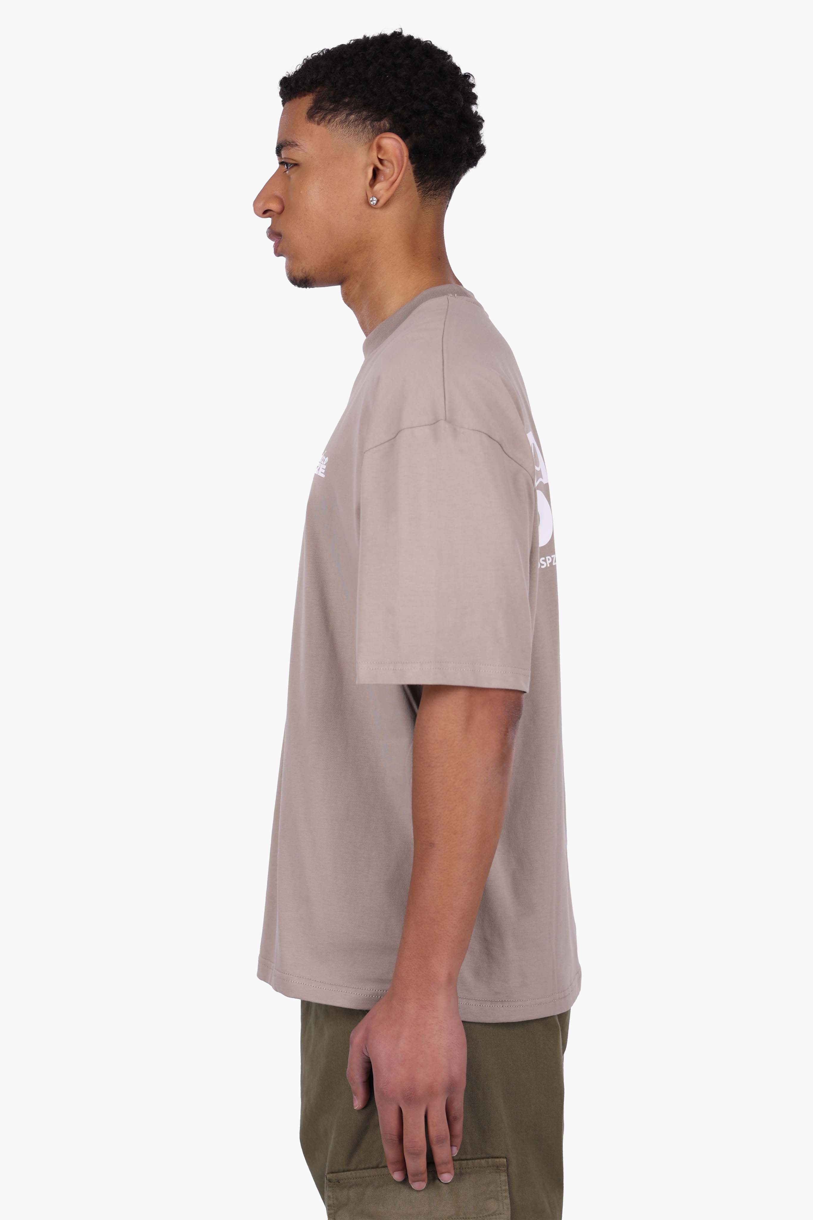 HEAVY OVERSIZE DPSZE SPLIT FONT T-SHIRT SIMPLY TAUPE