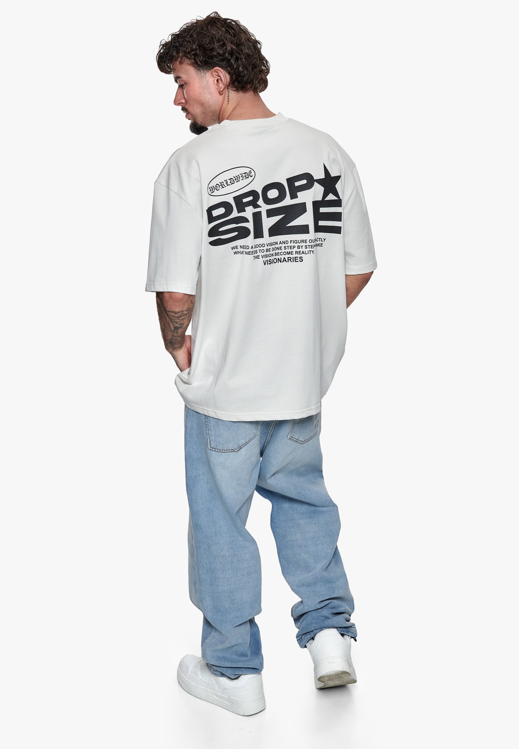 HEAVY OVERSIZE STAR BACKPRINT T-SHIRT LIGHT GREY