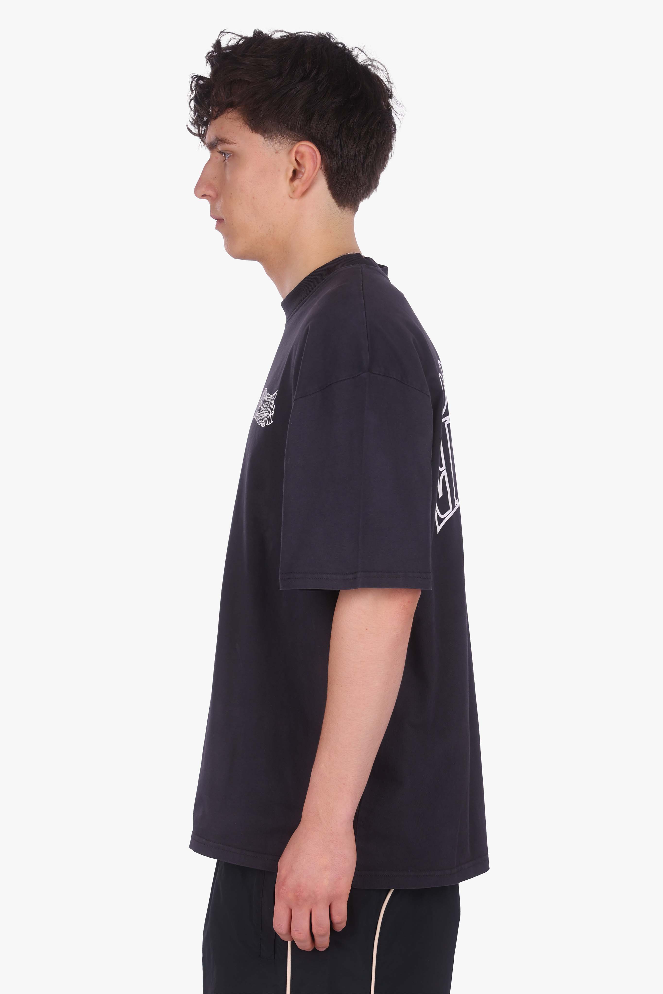 HEAVY OVERSIZE MIRRORED LOGO T-SHIRT ACID WASHED BLACK