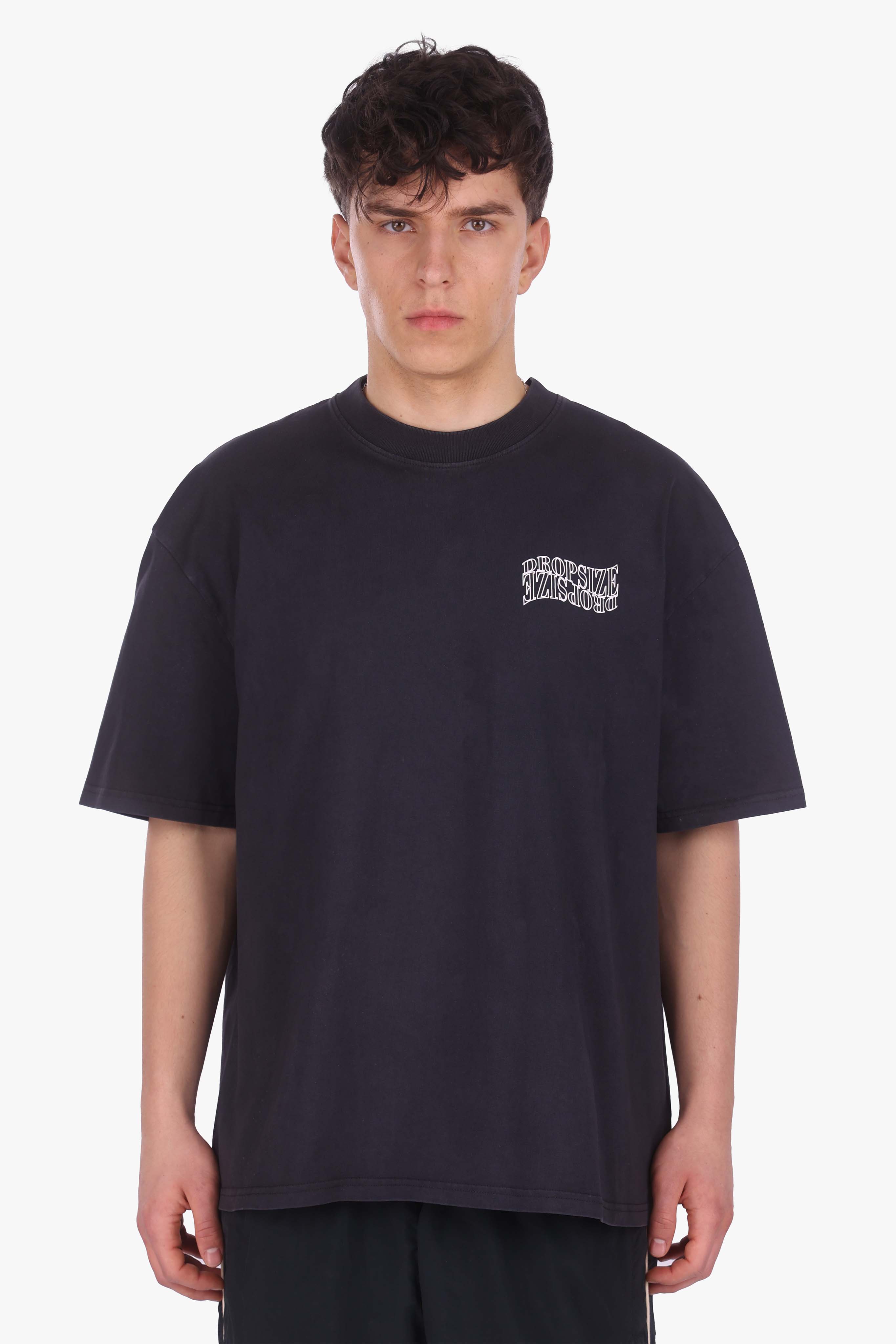 HEAVY OVERSIZE MIRRORED LOGO T-SHIRT ACID WASHED BLACK