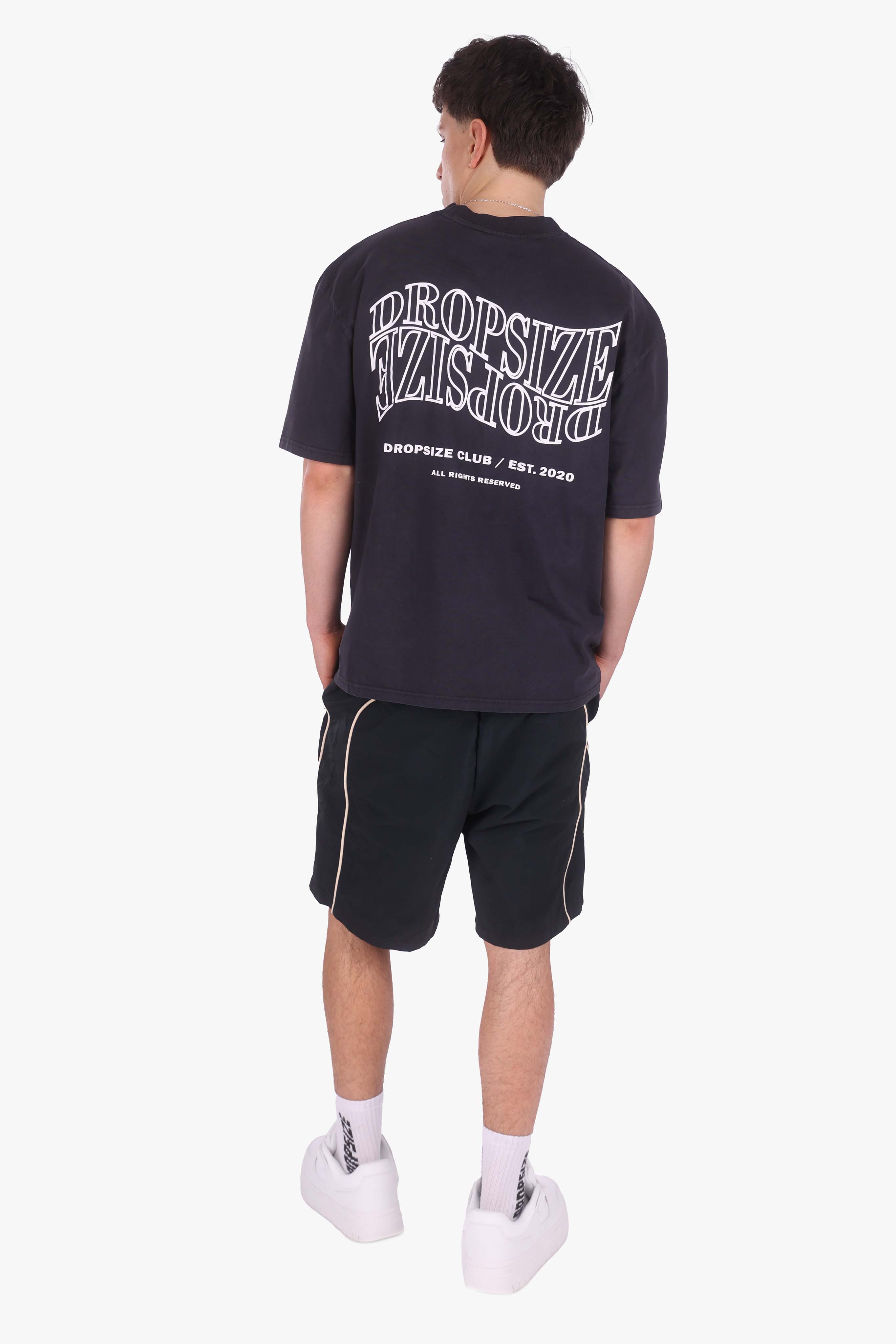 HEAVY OVERSIZE MIRRORED LOGO T-SHIRT ACID WASHED BLACK