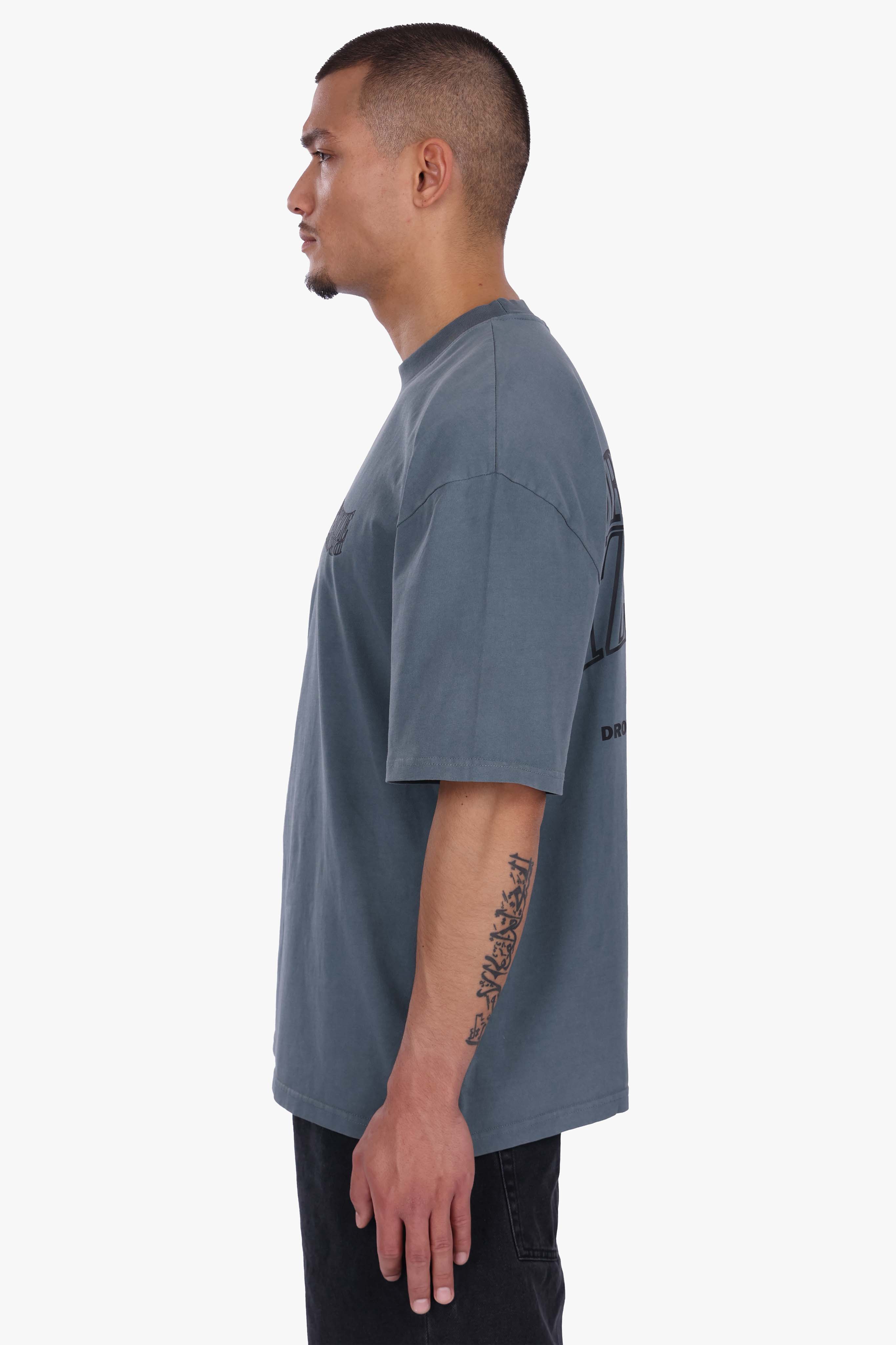HEAVY OVERSIZE MIRRORED LOGO T-SHIRT ACID WASHED GREY