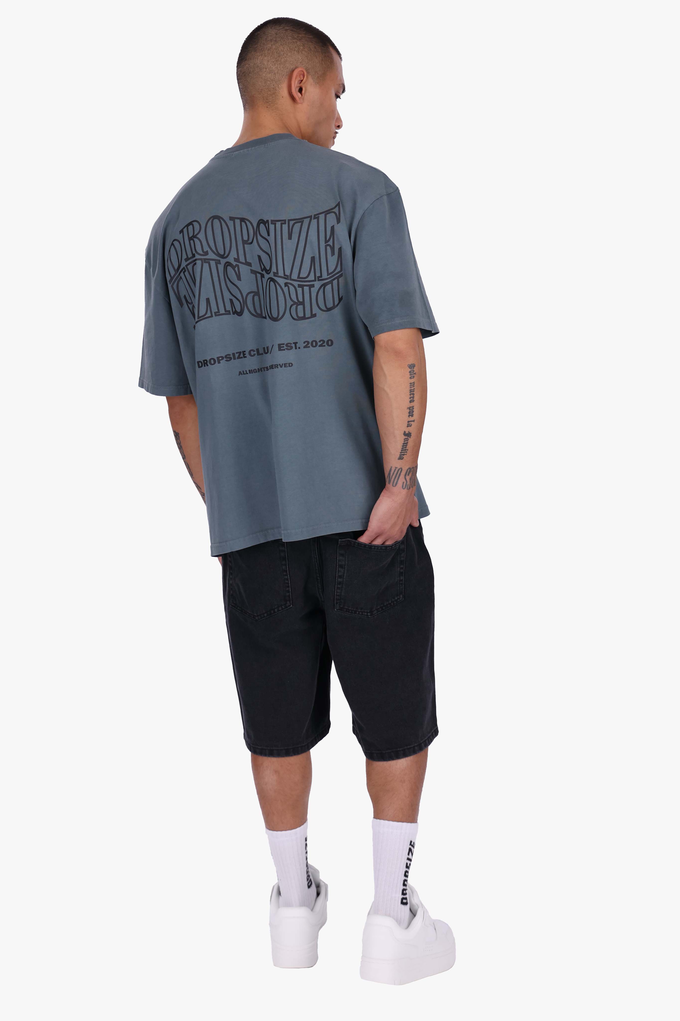 HEAVY OVERSIZE MIRRORED LOGO T-SHIRT ACID WASHED GREY