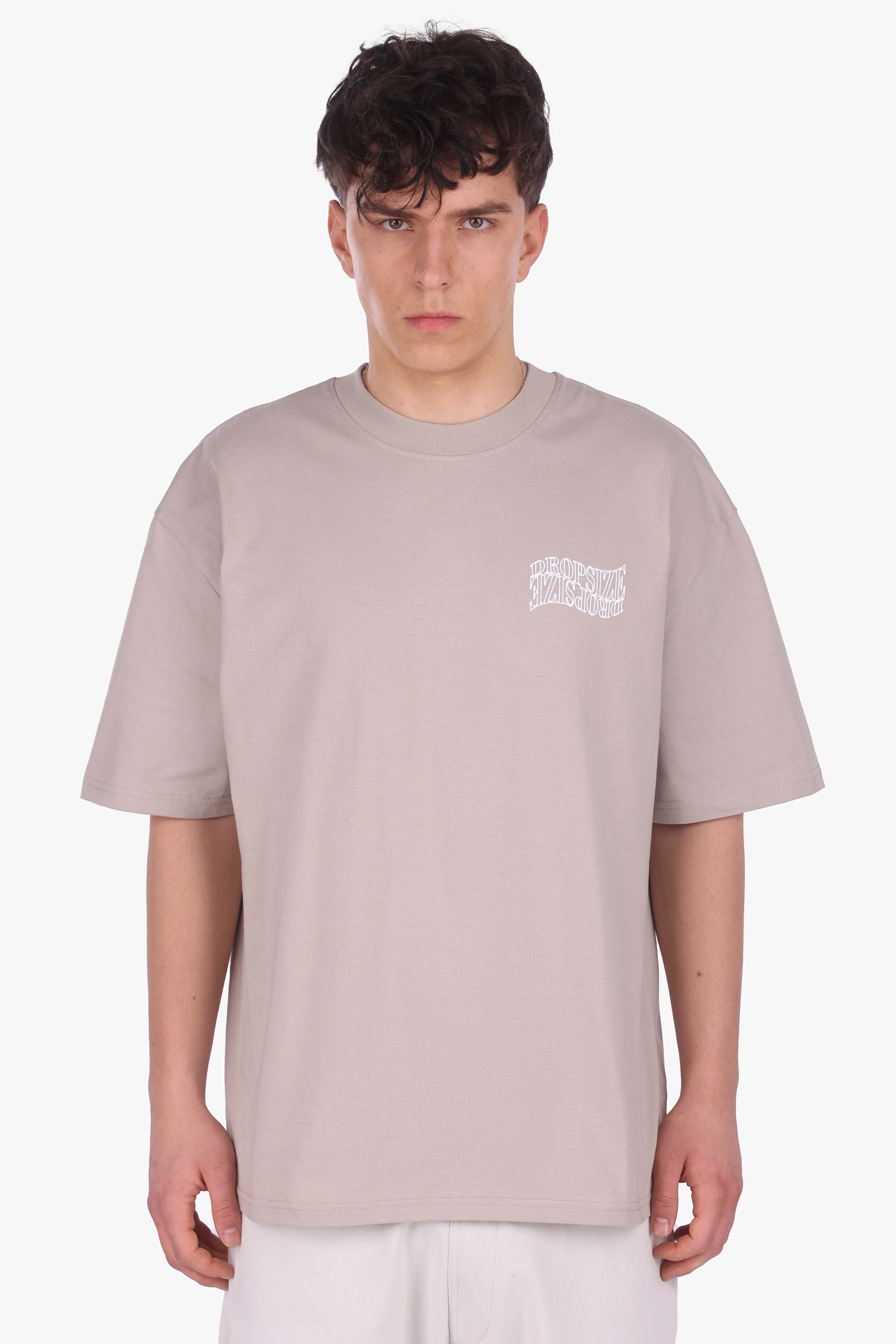 HEAVY OVERSIZE MIRRORED LOGO T-SHIRT PUMIC STONE