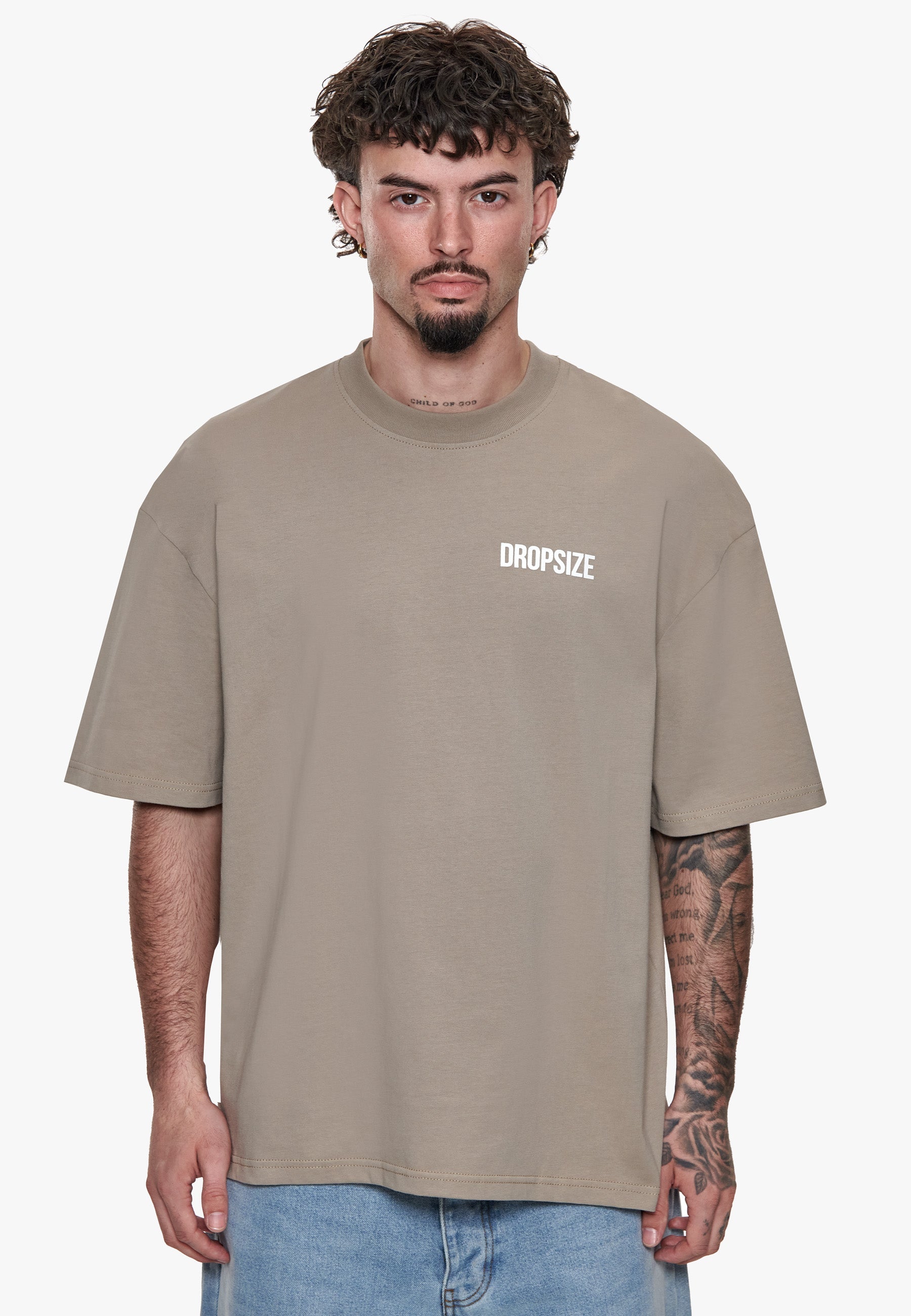 HEAVY OVERSIZE HUSTLE CLUB CIRCLE T-SHIRT SIMPLY TAUPE