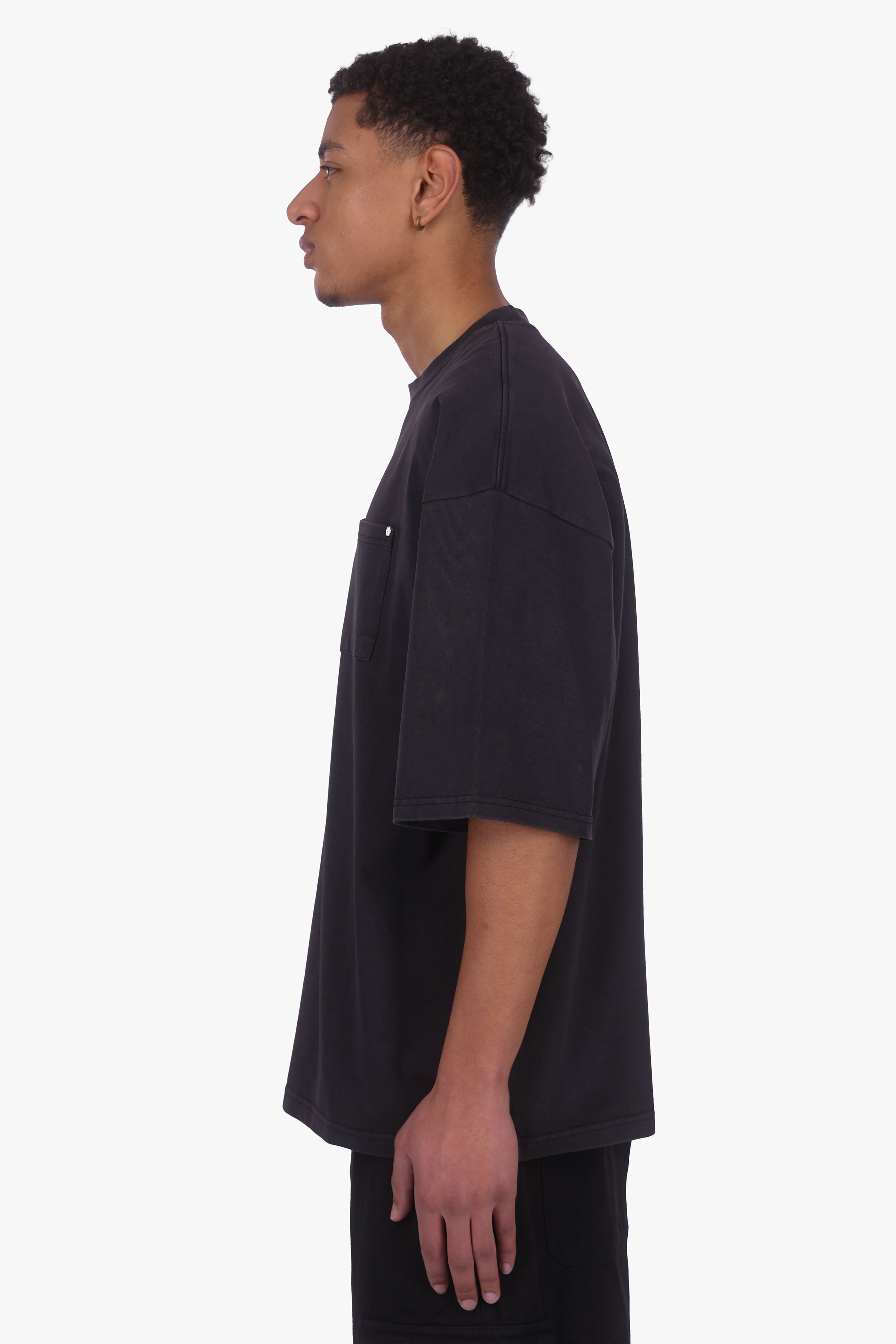 HEAVY OVERSIZE POCKET T-SHIRT ACID WASHED BLACK