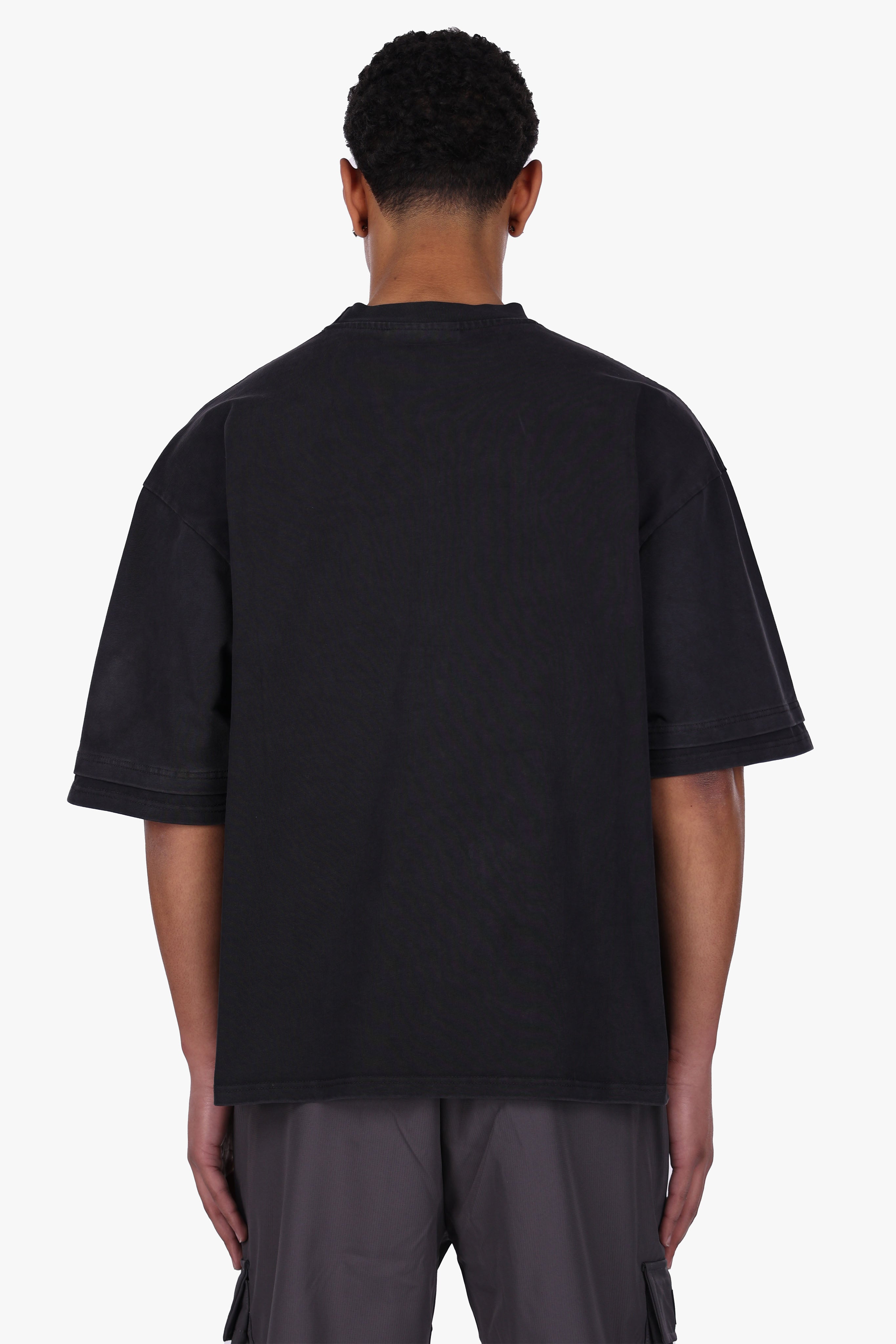 HEAVY OVERSIZE DOUBLE ARM T-SHIRT ACID WASHED BLACK