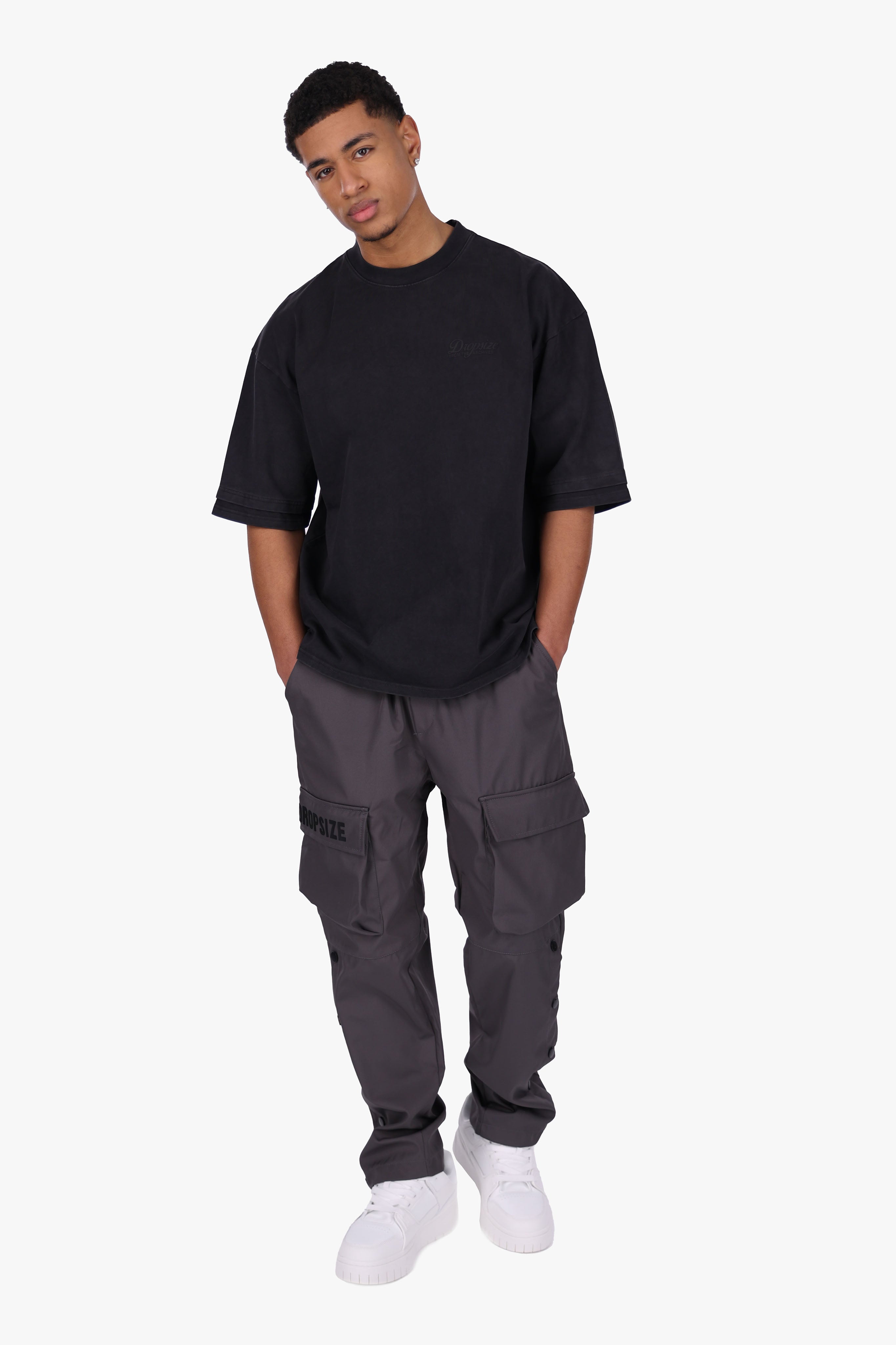 HEAVY OVERSIZE DOUBLE ARM T-SHIRT ACID WASHED BLACK