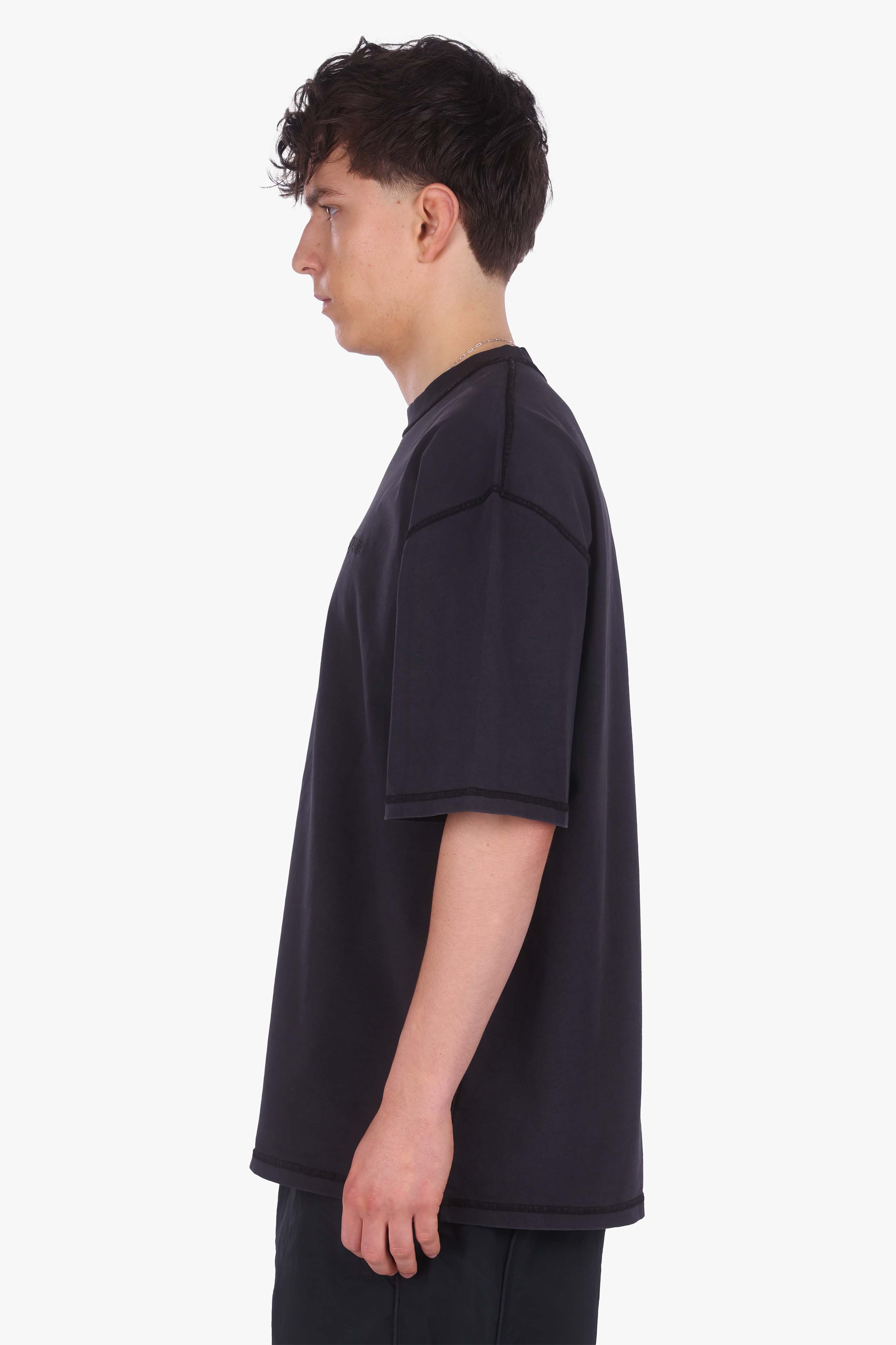 HEAVY OVERSIZE REVERSE SEAM T-SHIRT ACID WASHED BLACK
