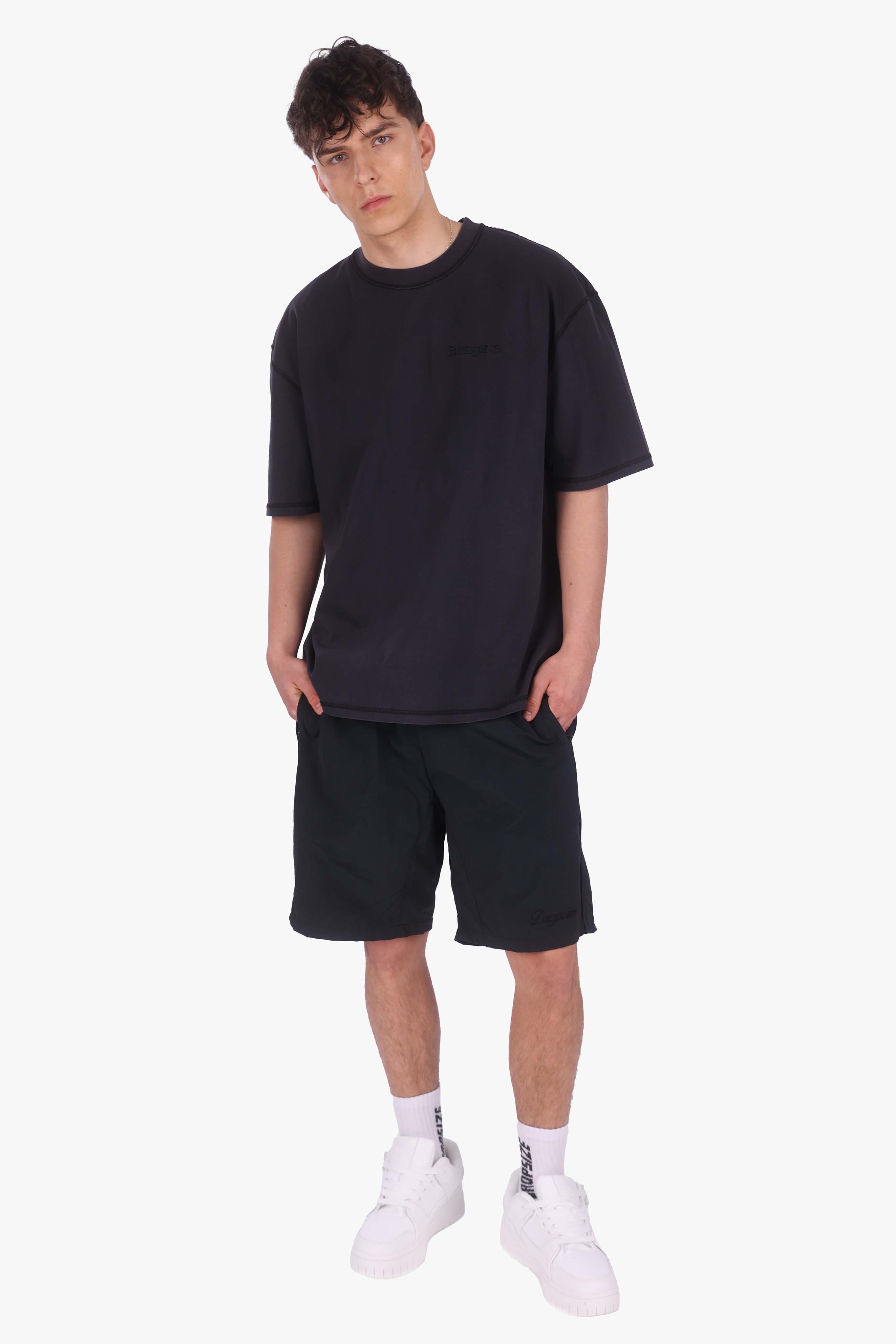 HEAVY OVERSIZE REVERSE SEAM T-SHIRT ACID WASHED BLACK