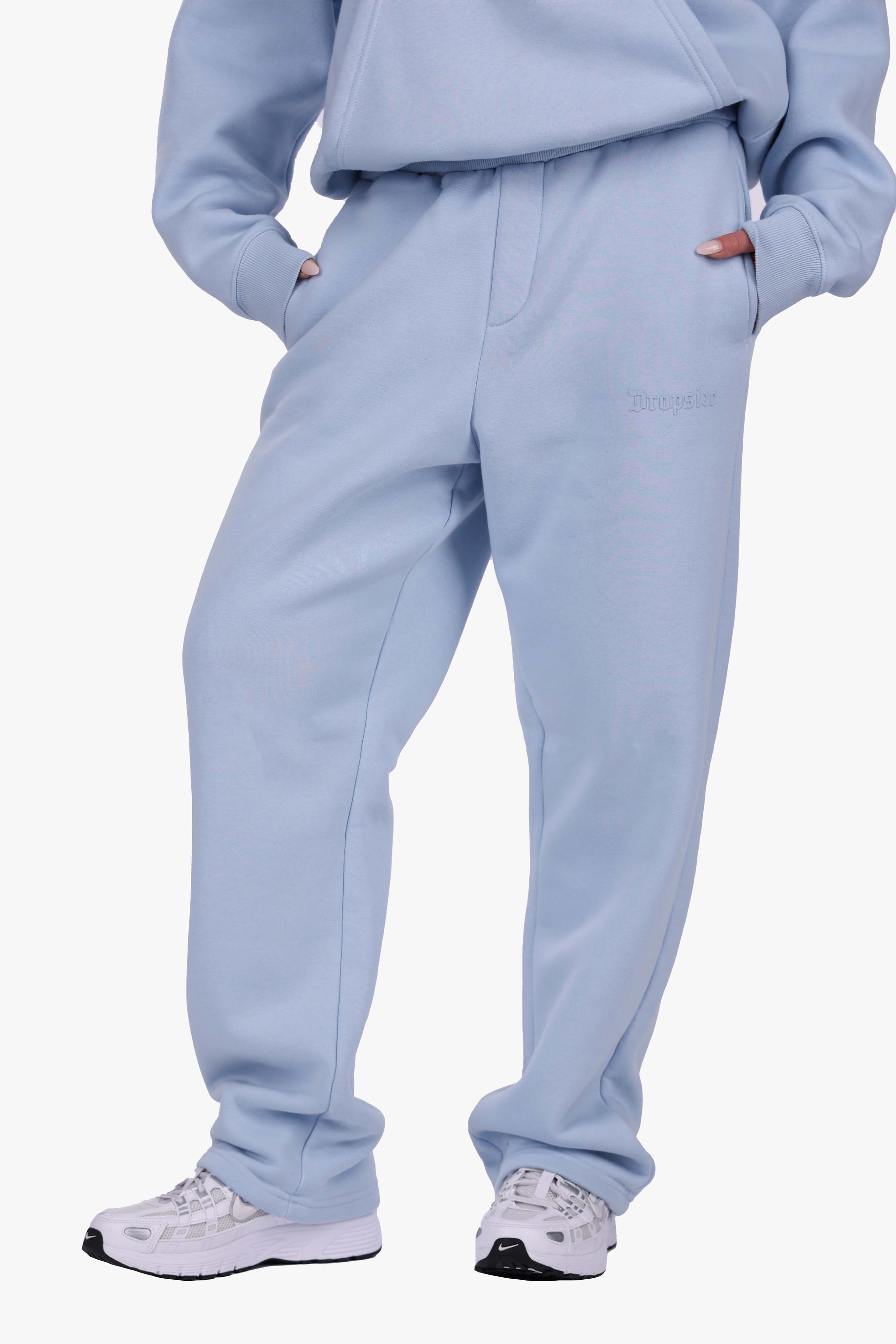 WOMEN BASIC COZY OPEN LEG JOGGER BABY BLUE