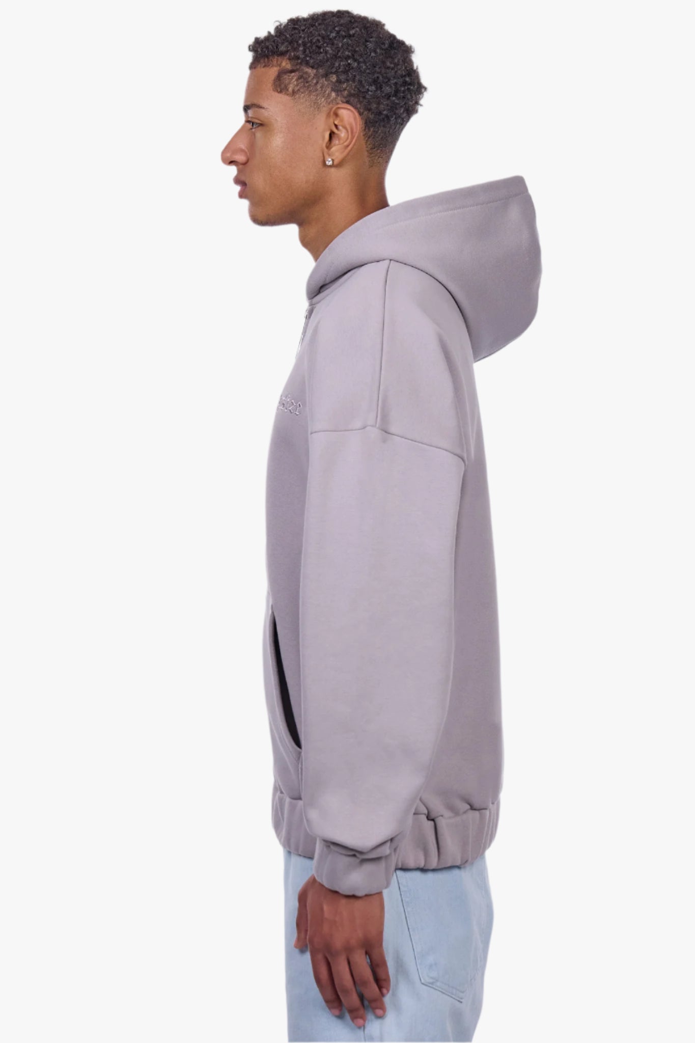 HEAVY OVERSIZE EMBO ZIP HOODIE GREY