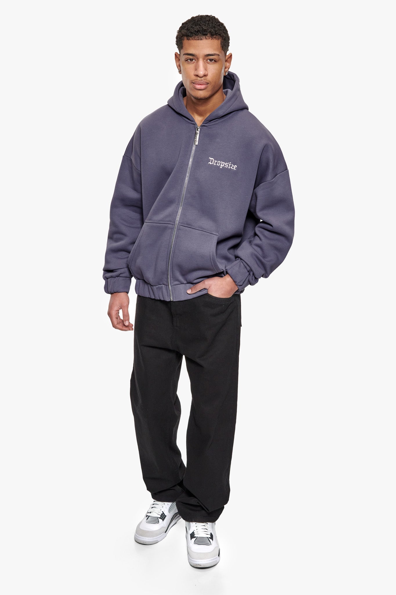 SUPER HEAVY OVERISZE BLANK ZIP HOODIE GRANITE