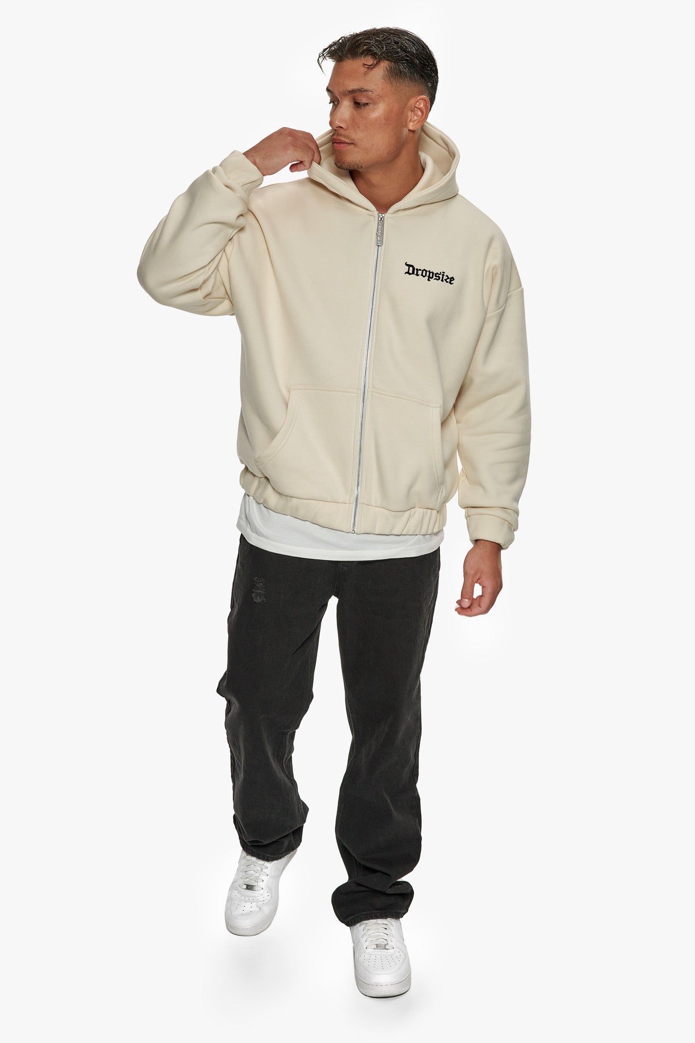 SUPER HEAVY OVERSIZE BLANK ZIP HOODIE COCONUT MILK