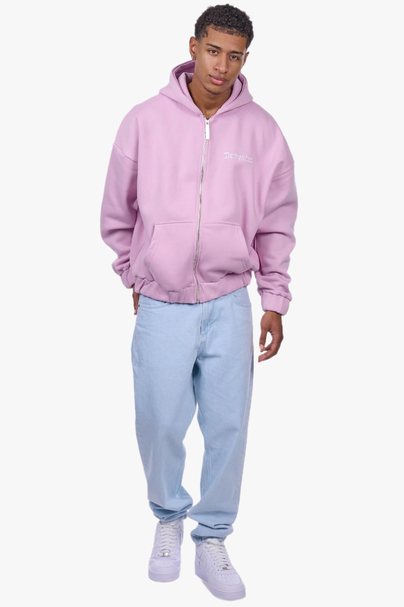 HEAVY OVERSIZE EMBO ZIP HOODIE LILAC