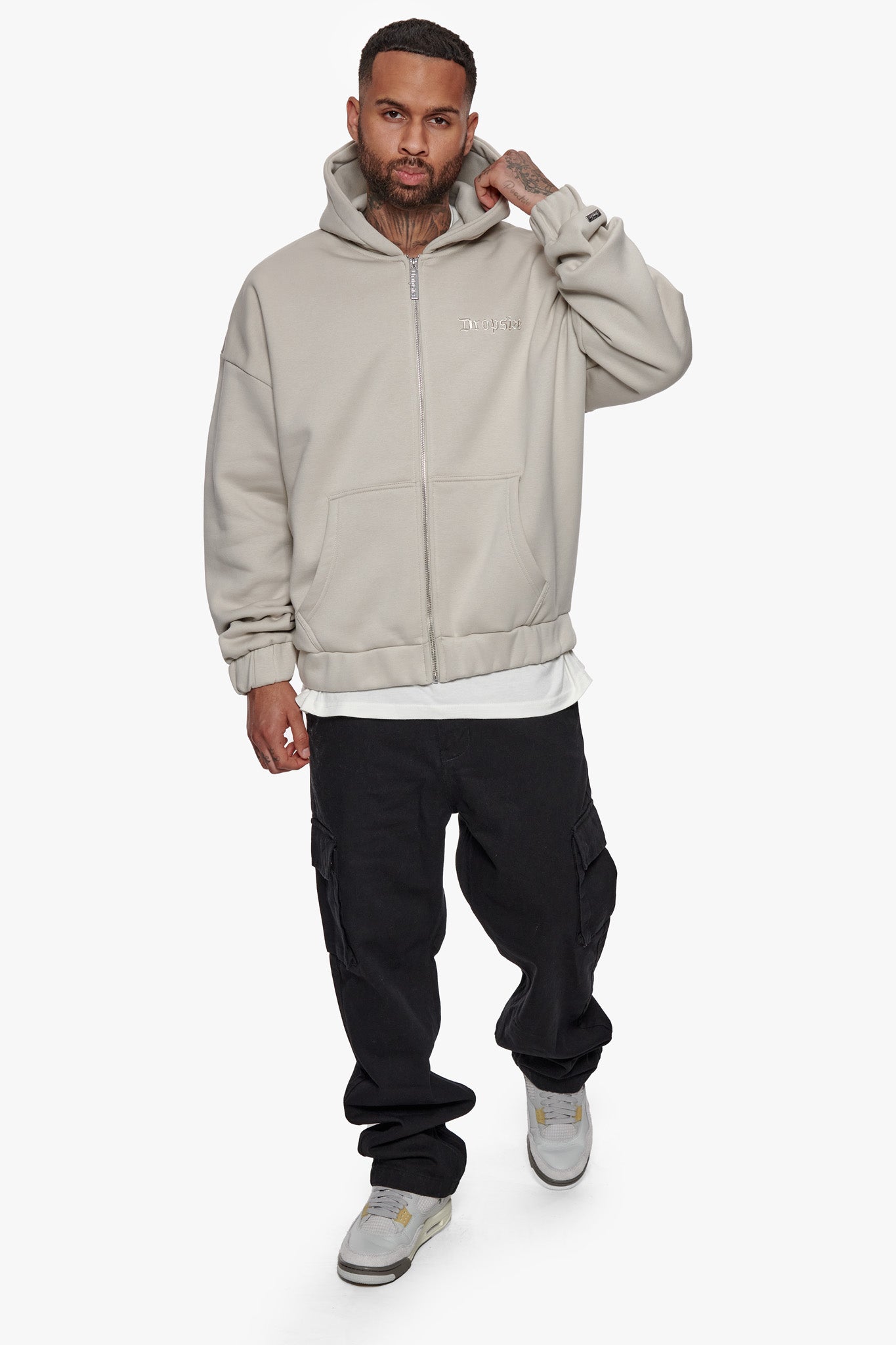 SUPER HEAVY OVERSIZE BLANK ZIP HOODIE MOON BEAM