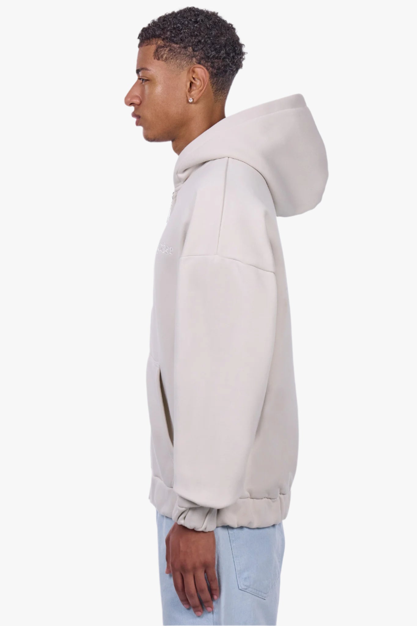 HEAVY OVERSIZE EMBO ZIP HOODIE WHITE ONYX