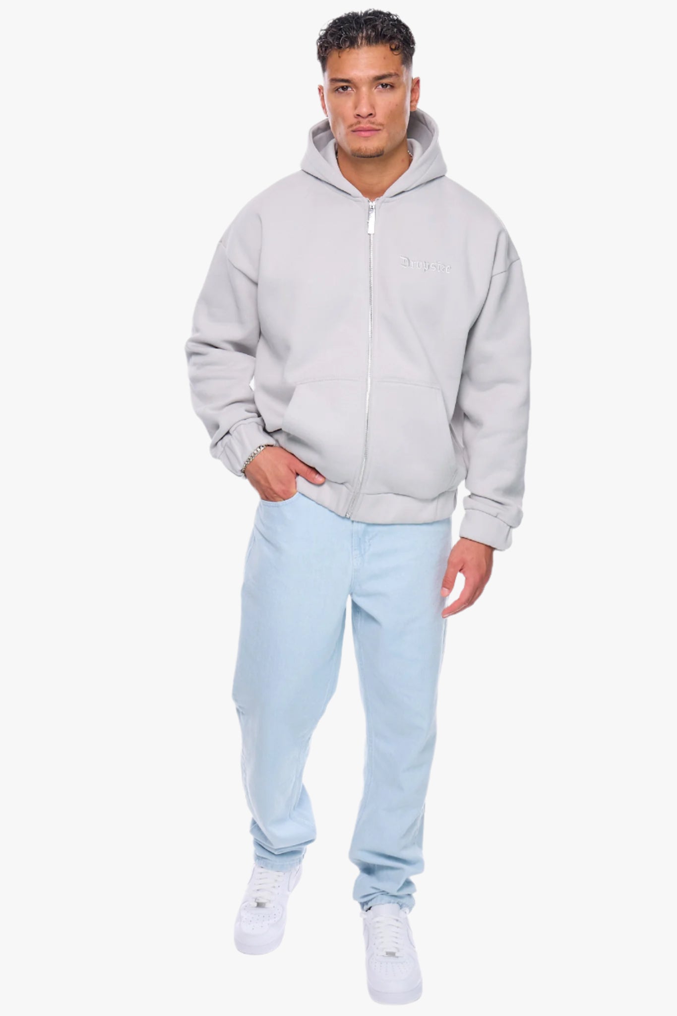 HEAVY OVERSIZE EMBO ZIP HOODIE VAPOR BLUE