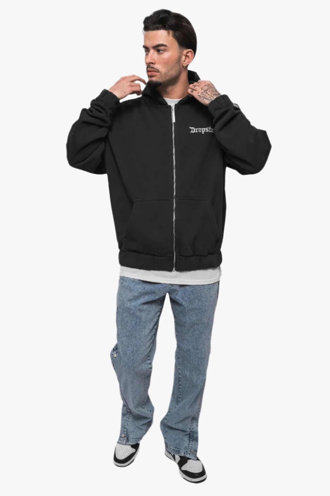 SUPER HEAVY OVERSIZE BLANK ZIP HOODIE WASHED BLACK